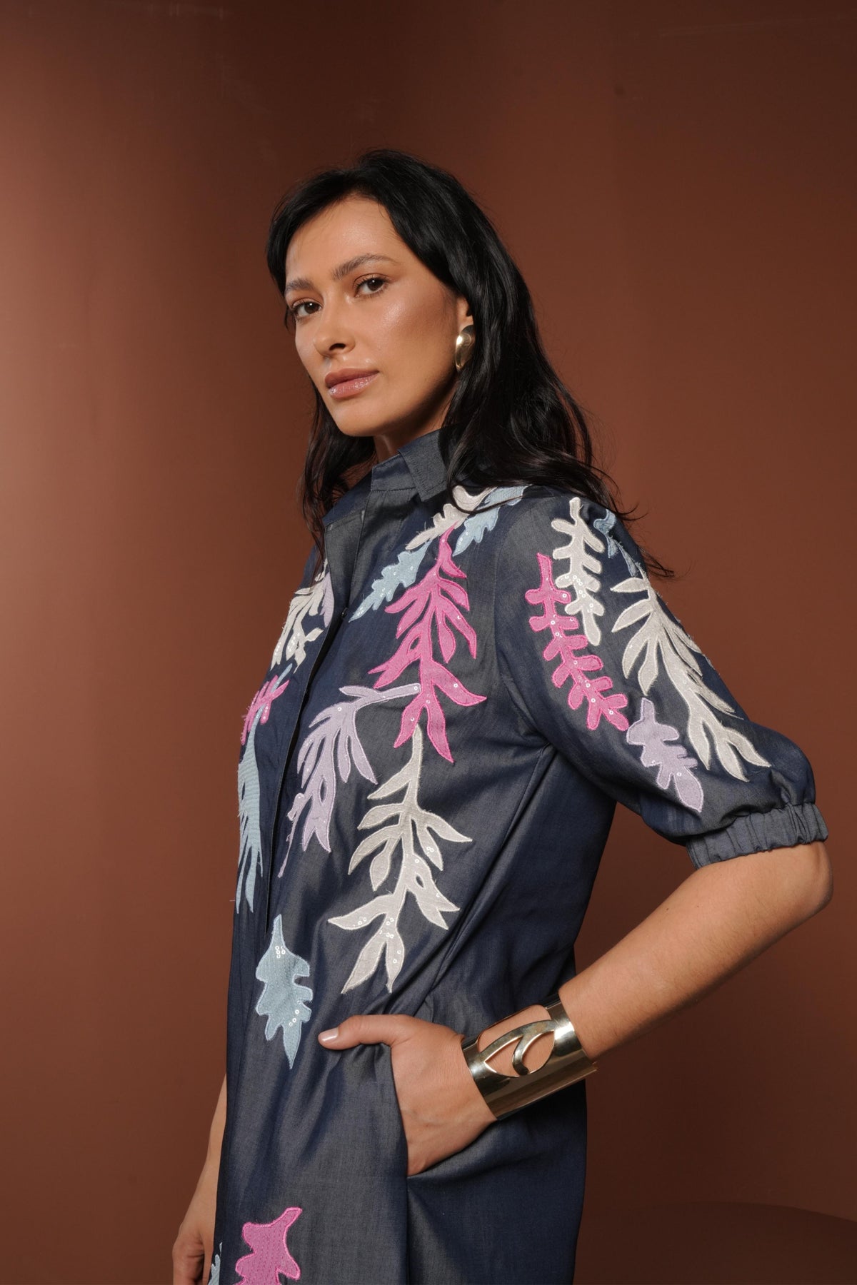Long Shirt With Sequins Applique
