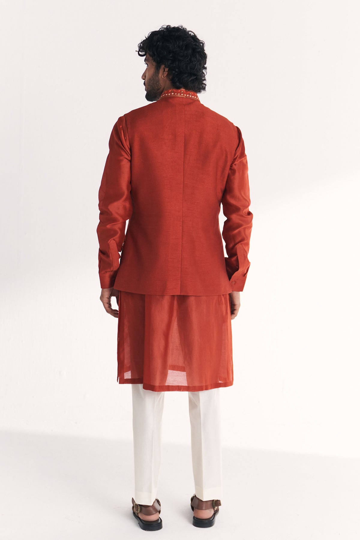 Shamsi Rust Nehru Jacket Set