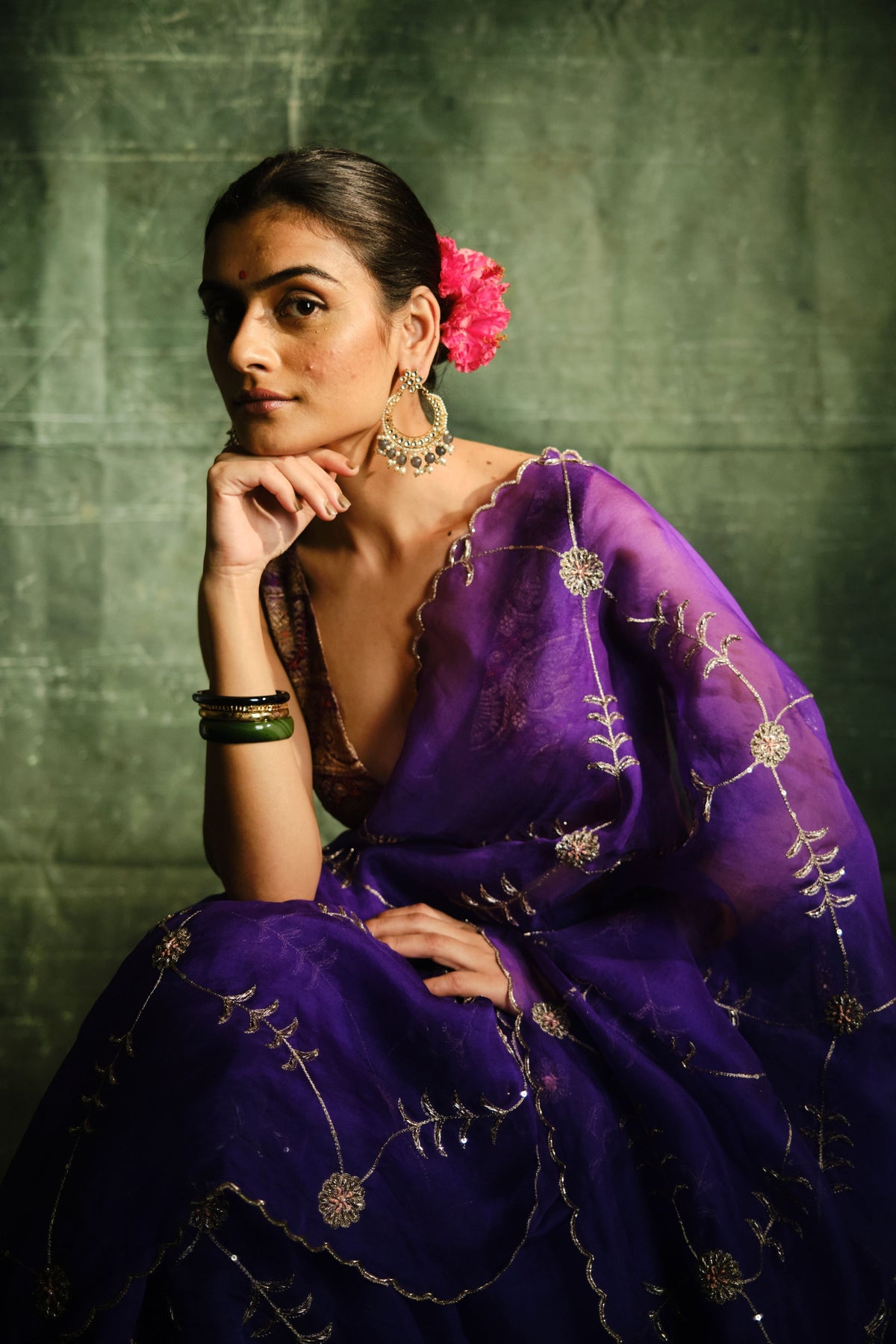 Meenakari Jaal Oragnza Saree Set