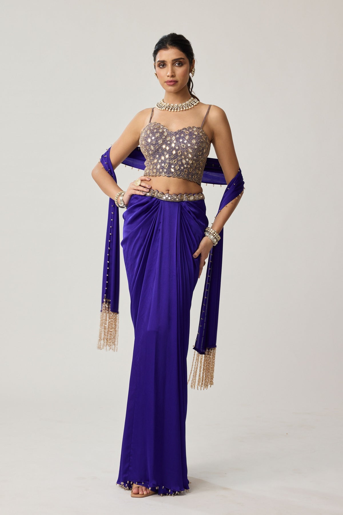 Persian Blue Draped Skirt Set