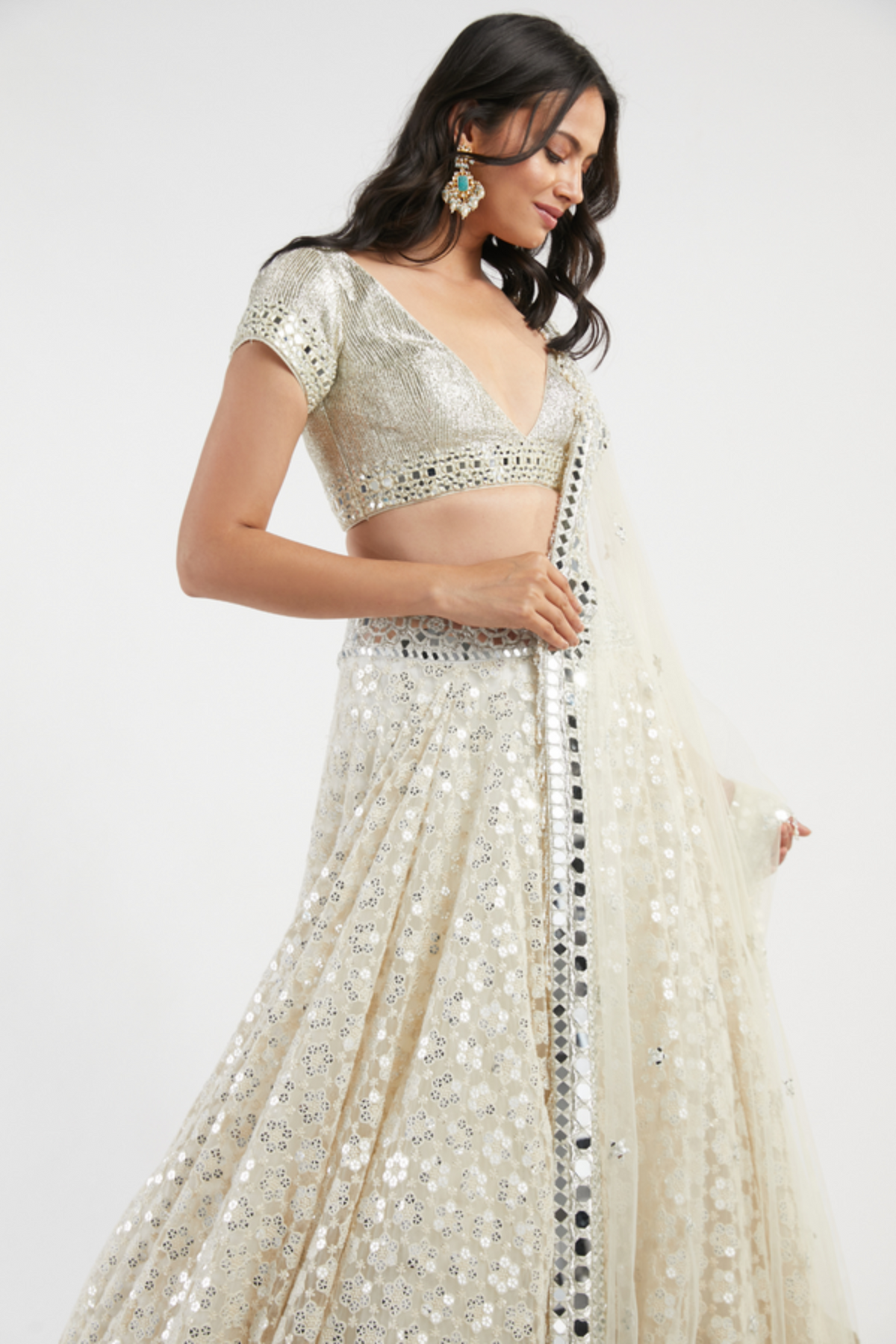 Ivory embroidered lehenga set