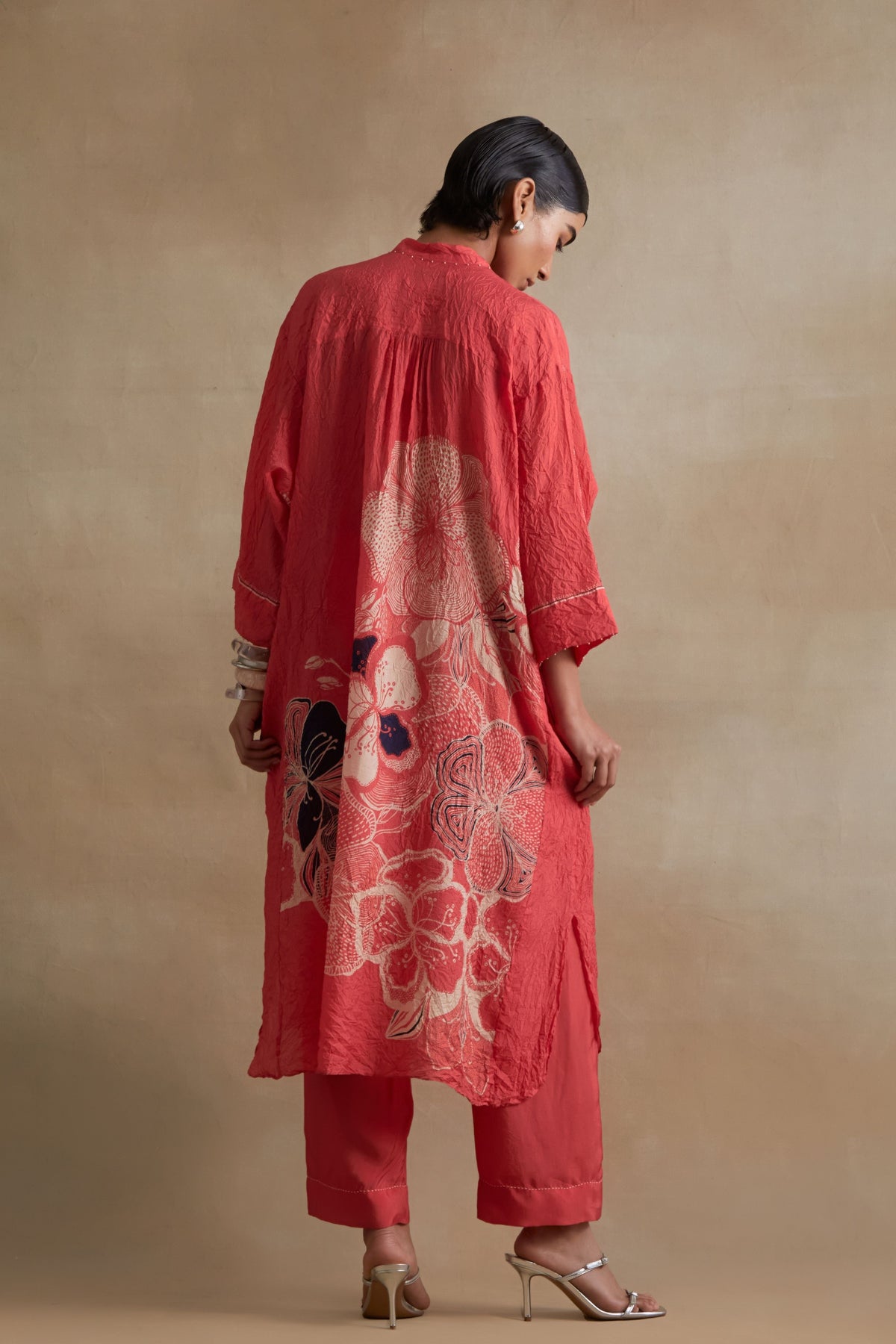 Tomato Embroidered Floral Kurta Set