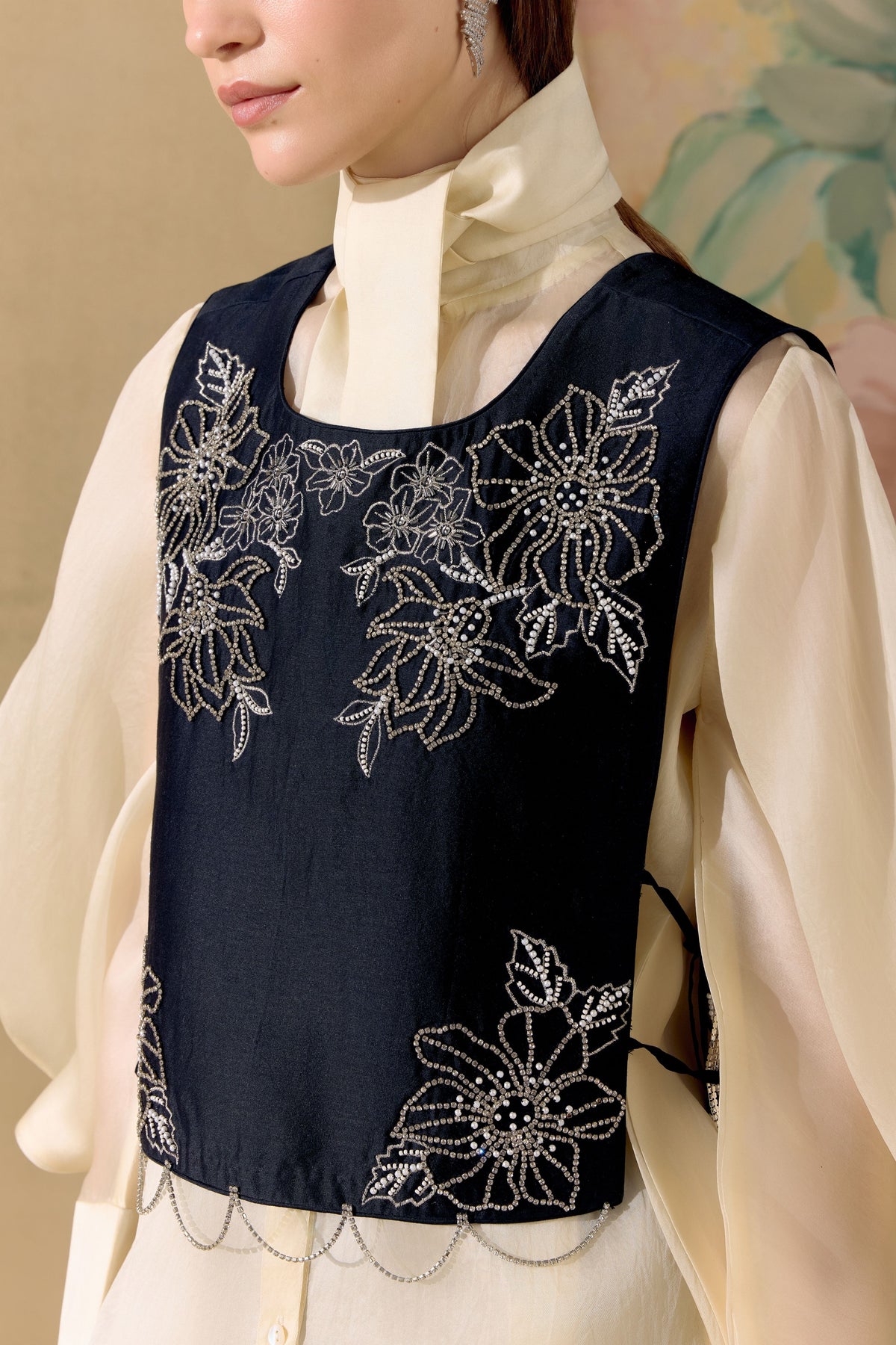 Black And Silver Embellished Vest