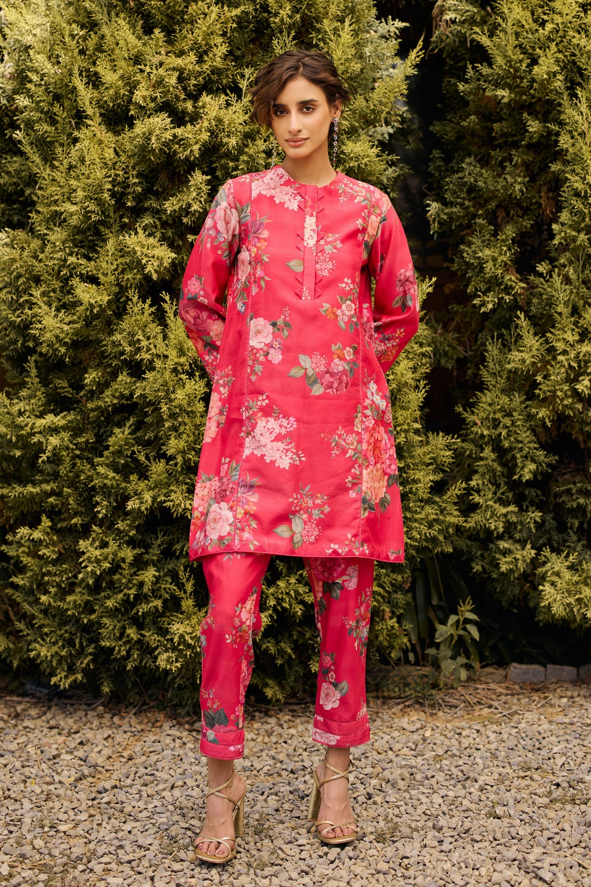 Fuschia Floral Print Kurta