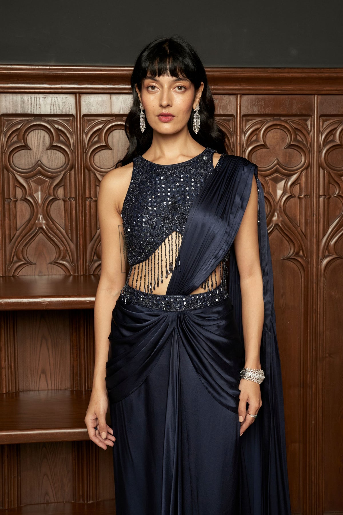 Navy Cocktail Drape Saree