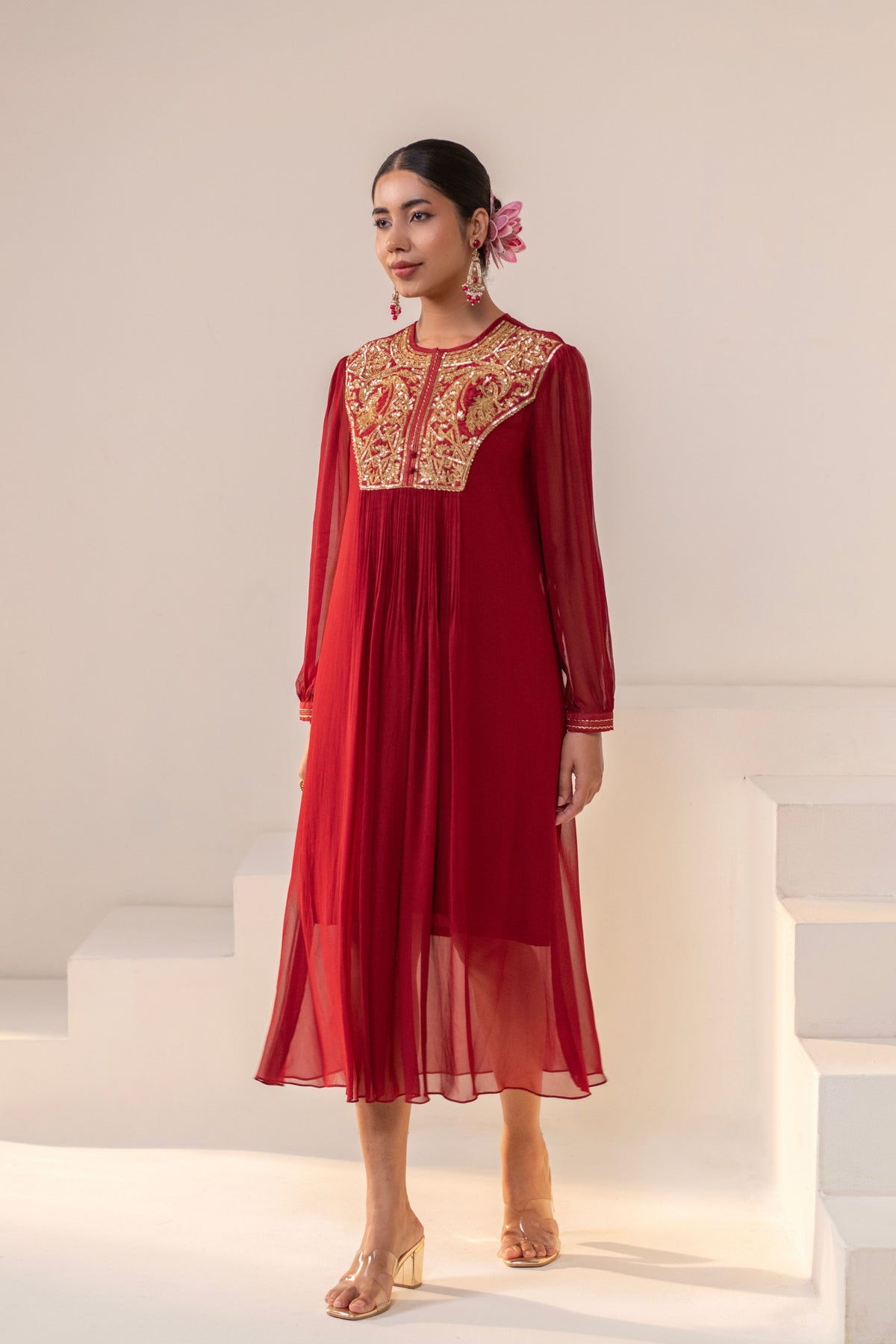 Maroon  Embellished  Dress