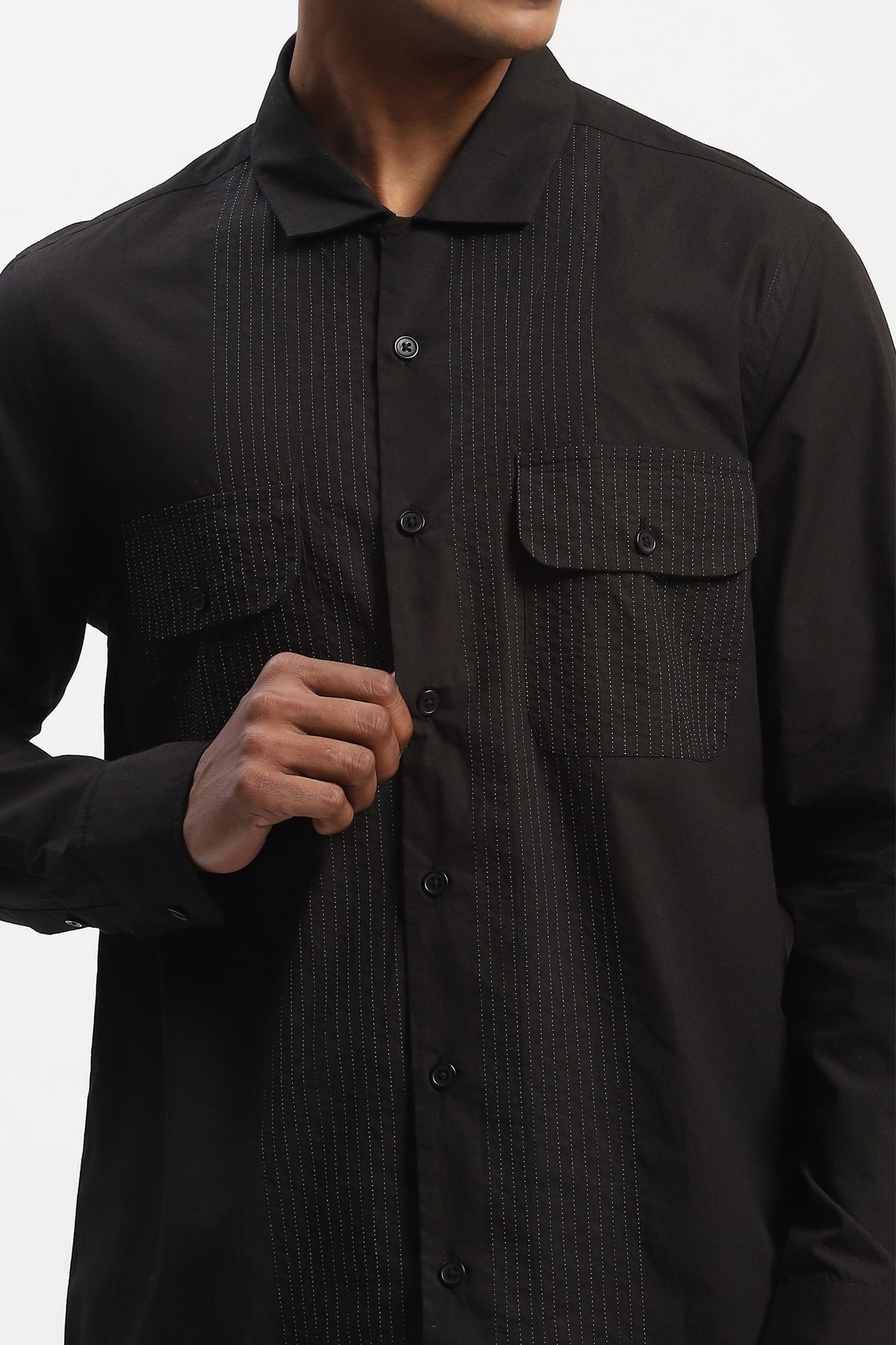Black Engineered Trapunto Shirt