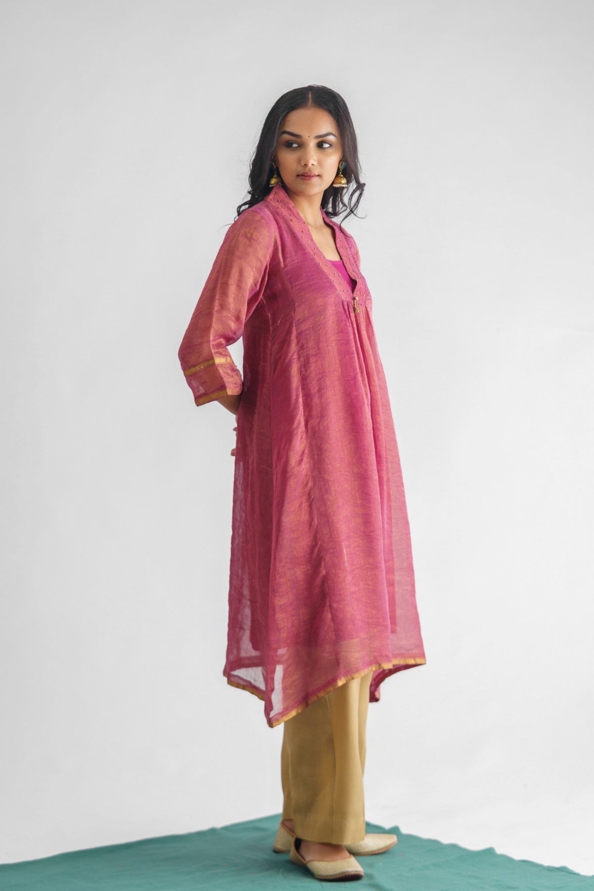 Plum Zari Stripe Tunic Set