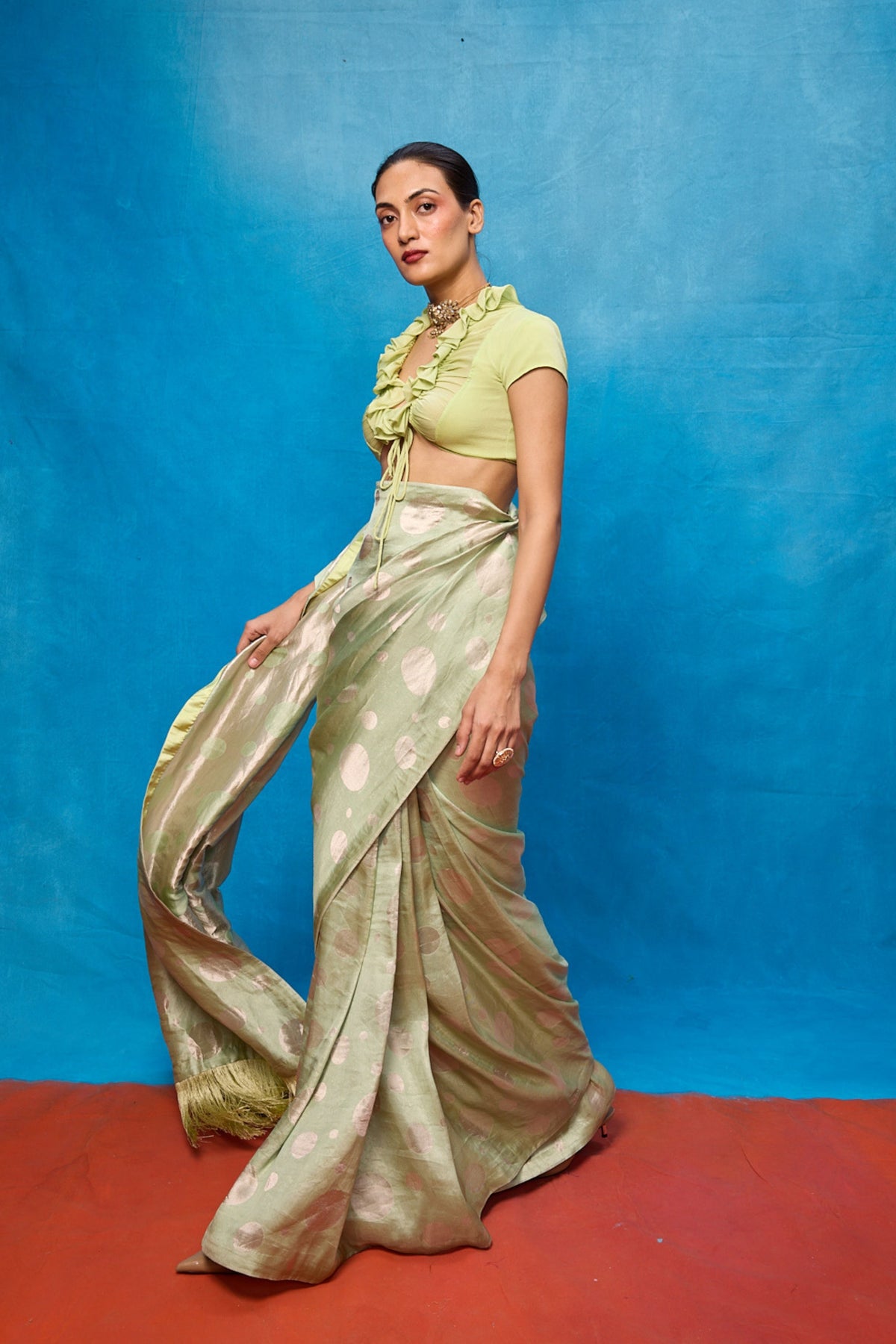 Handwoven Pistachio Green Chiffon Banarasi Saree
