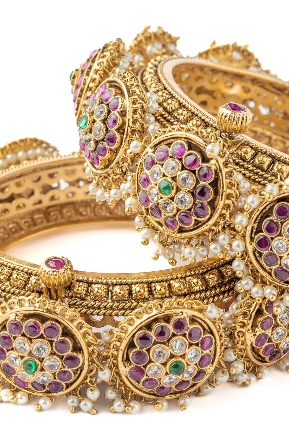 Gold Plated Pink Kundan Bangles