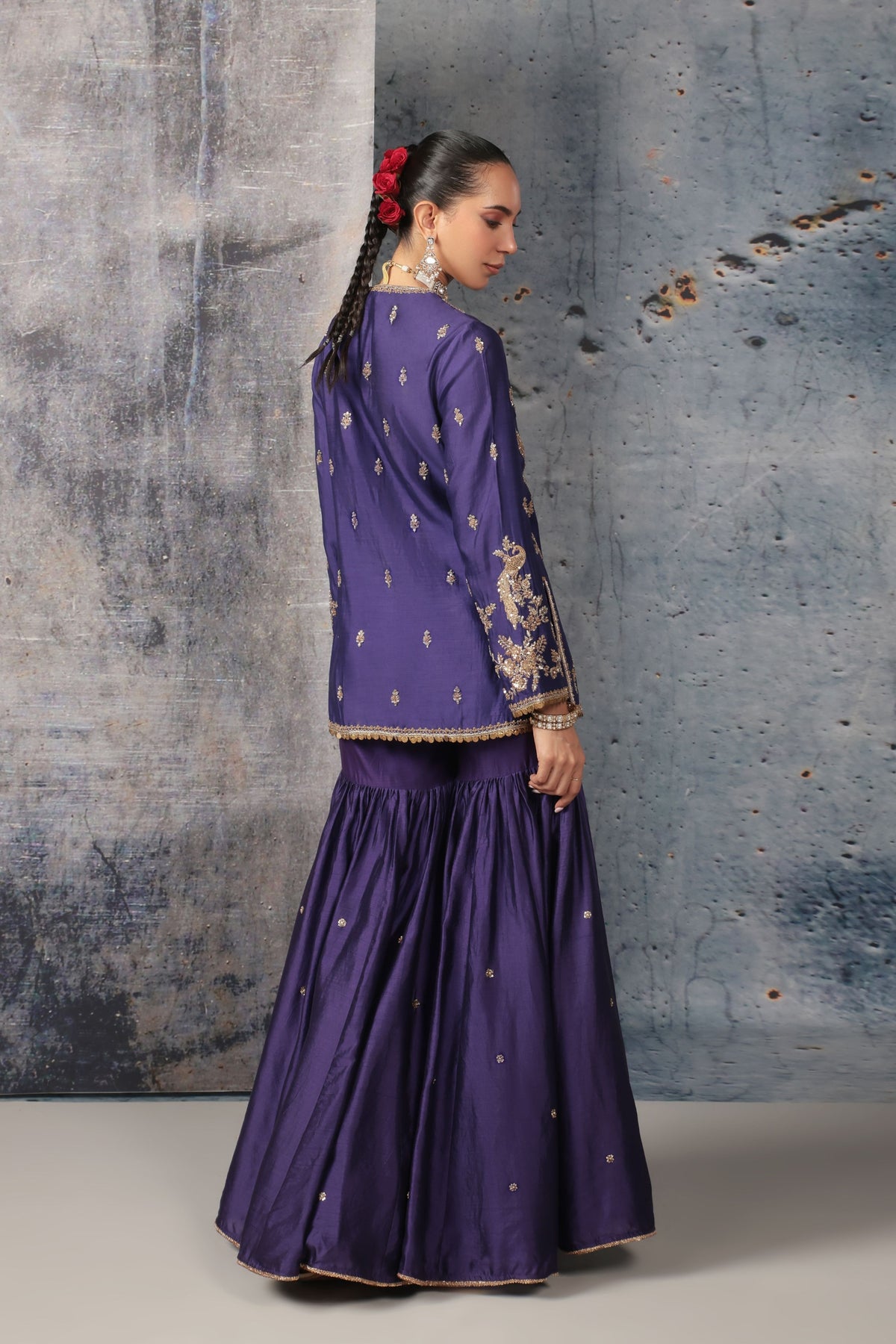 Purple Jaal Sharara Set