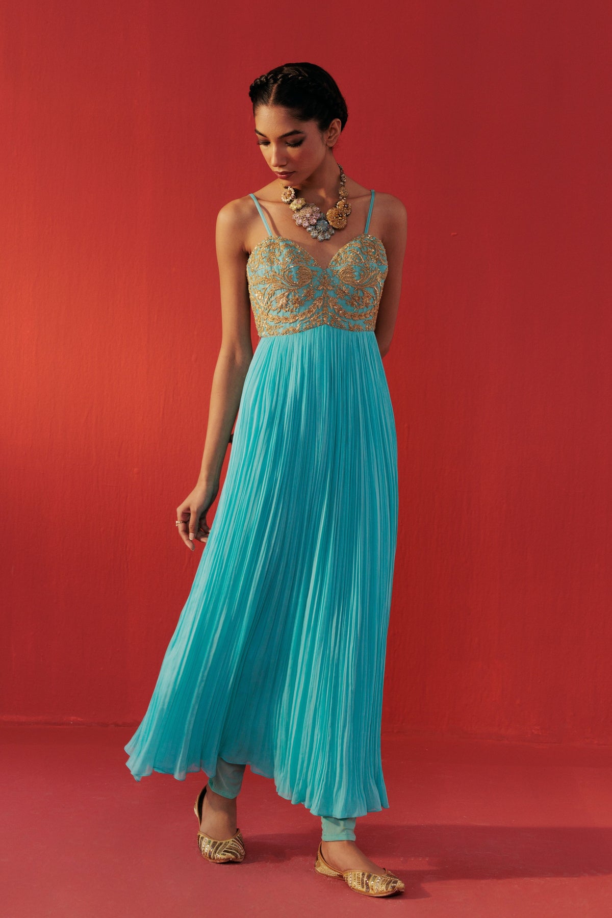 Turquoise Embroidered Dolly Anarkali