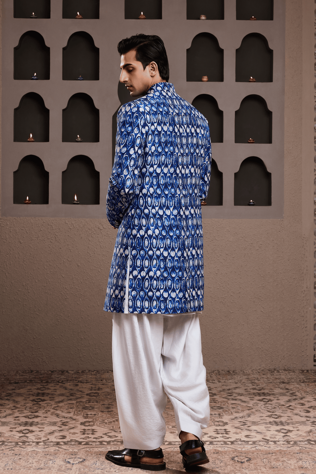 Indigo Printed Sherwani Kurta Set