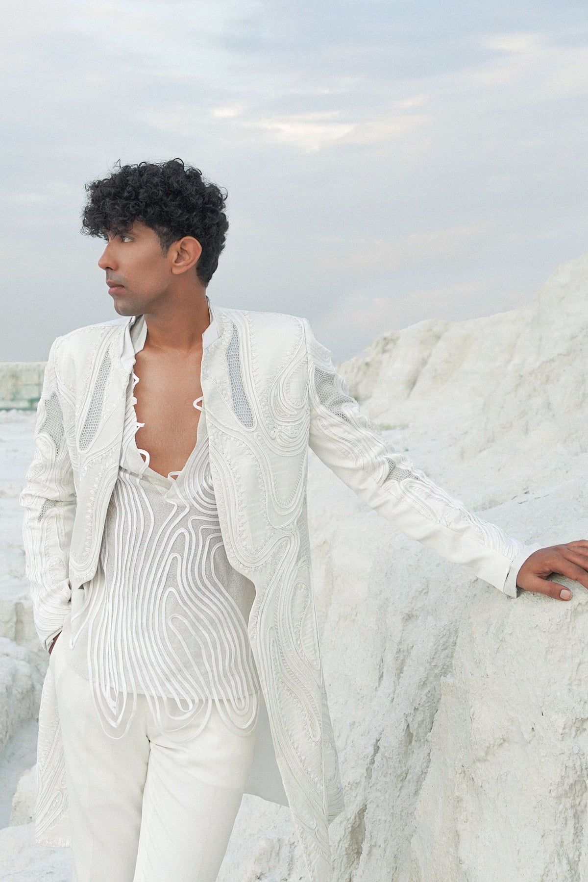 White Scallop Jacket Set