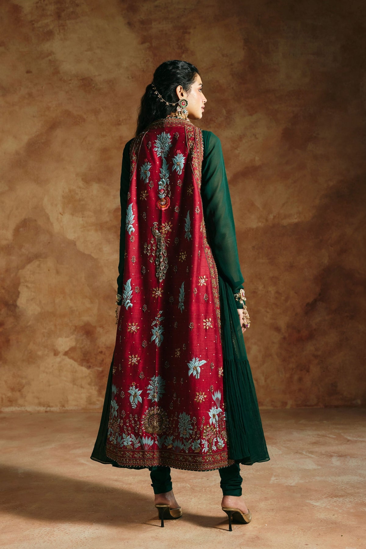Red Sindh Zardozi Jacket Set