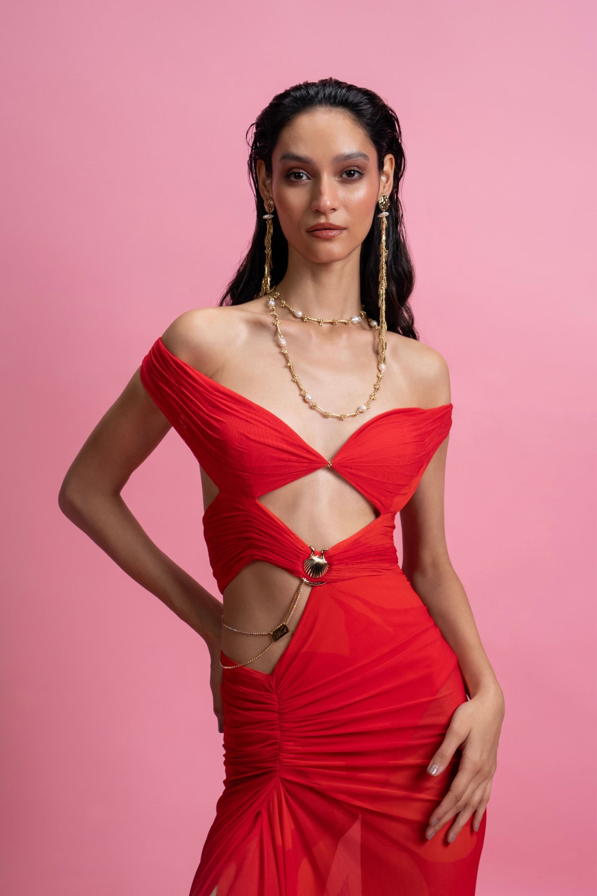 Off-Shoulder Draped Gown