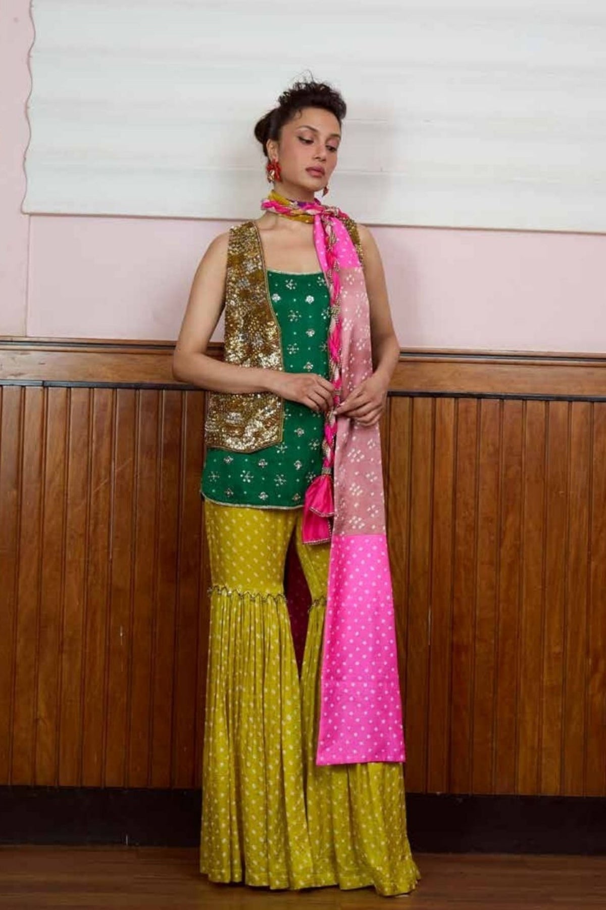 Barsaat Citrine Sequin Waistcoat Set