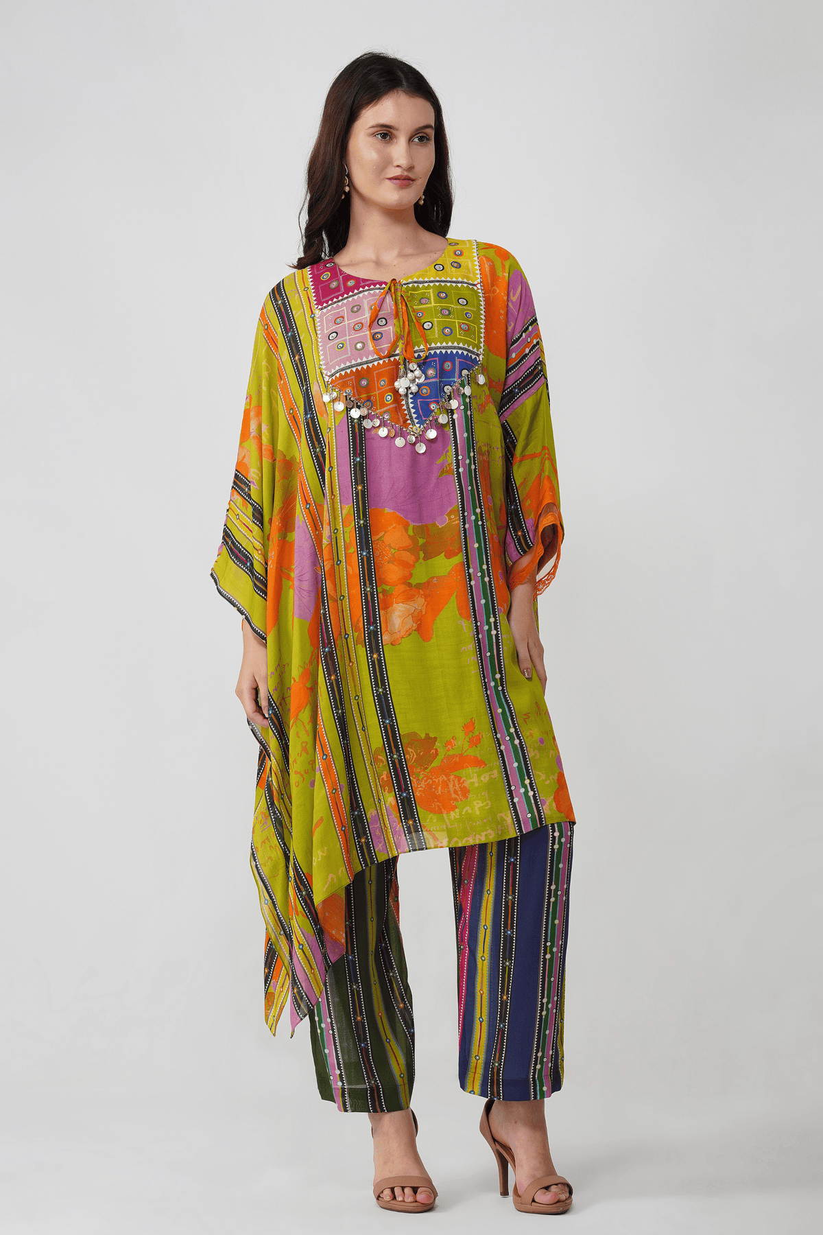 Banjara Bloom Asymmetric Kaftan Set