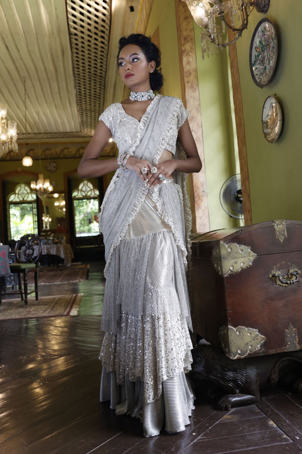 Ivory Embroidered Saree with Choli