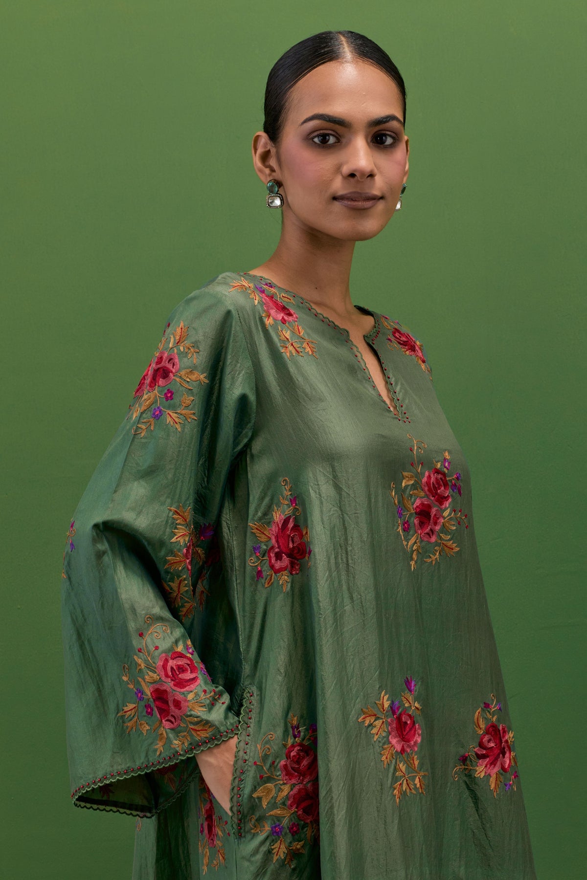 Brunswick Green Roses Kurta Set