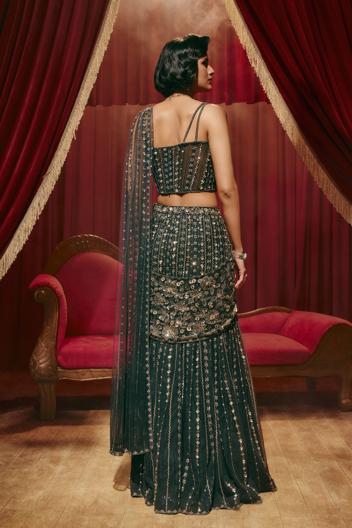 Beatrice Blue Draped Saree Set