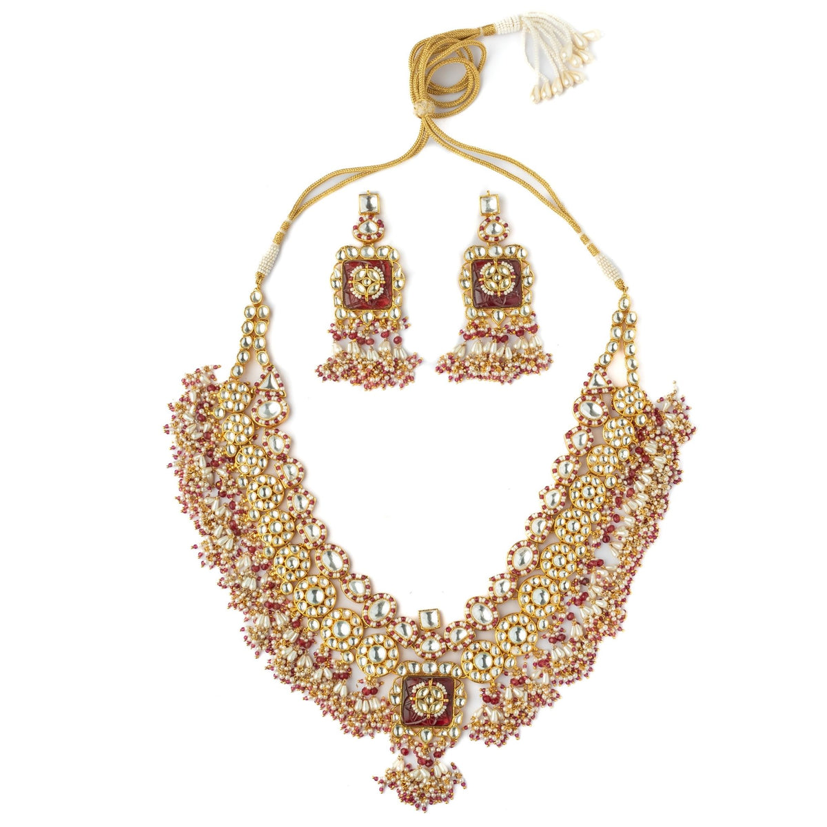 Red Kundan Polki Necklace Set