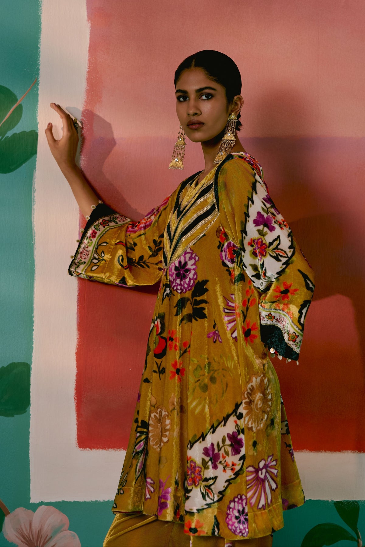 Mustard Floral Tunic Set