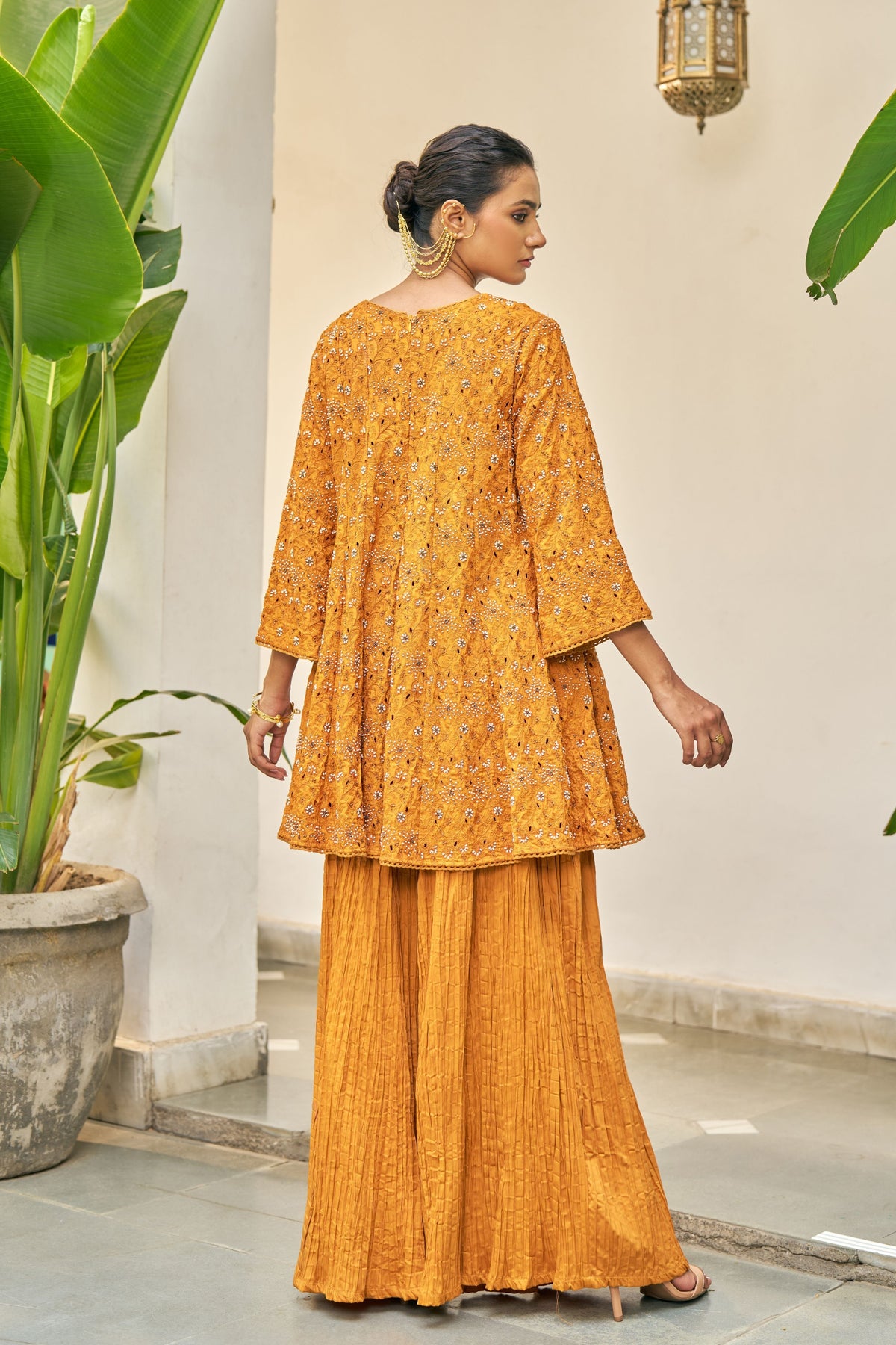 Ochre Hand Embroidered Short Kurta Set