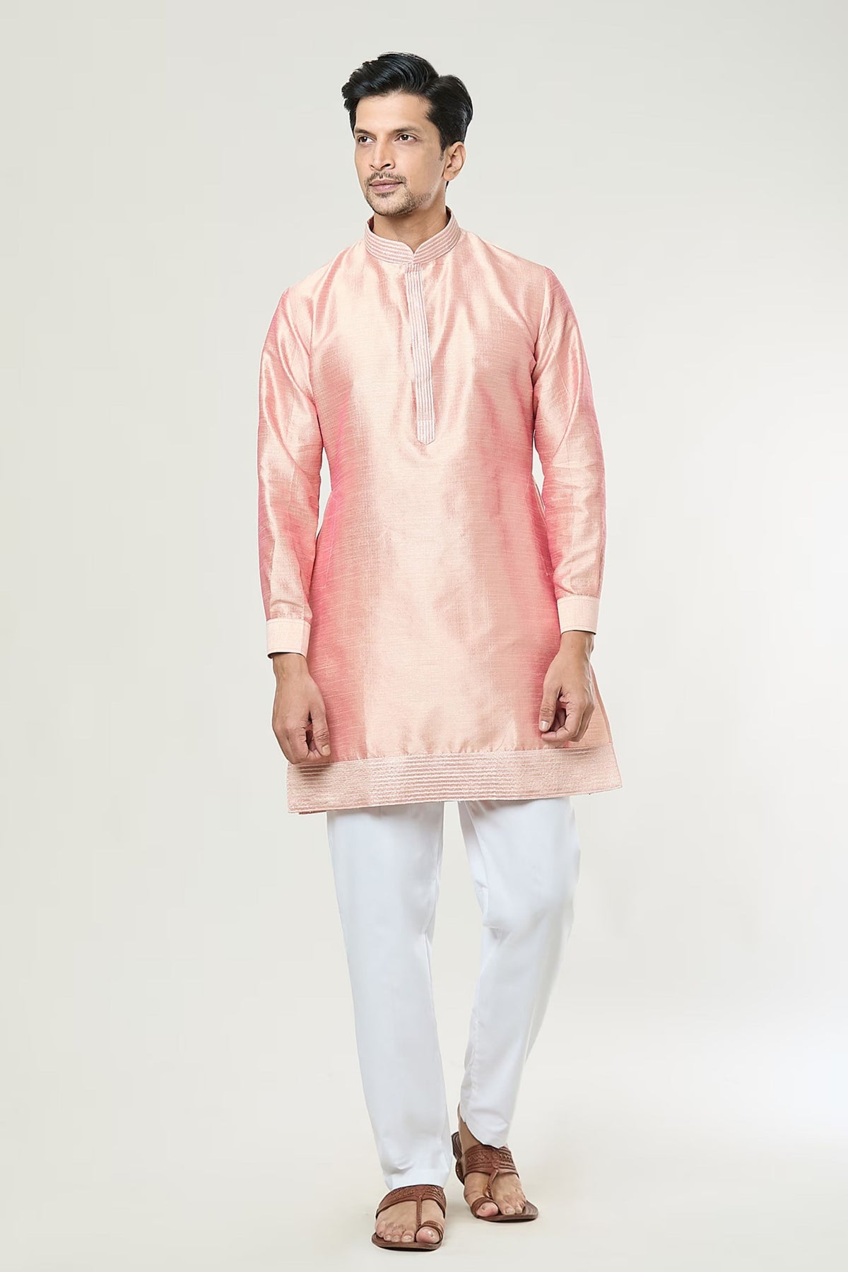 Peach Embroidered jacket Set