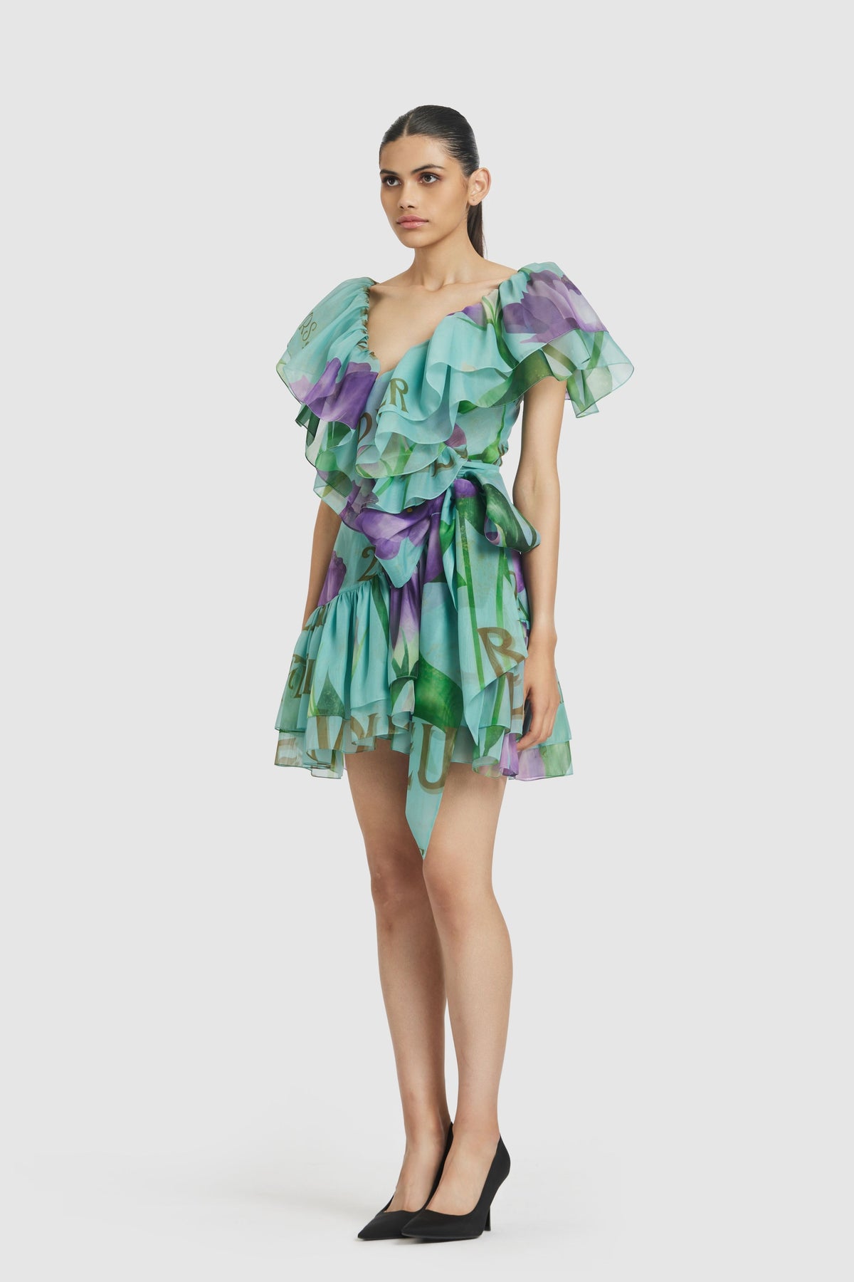 Blue Ruffled Mini Dress
