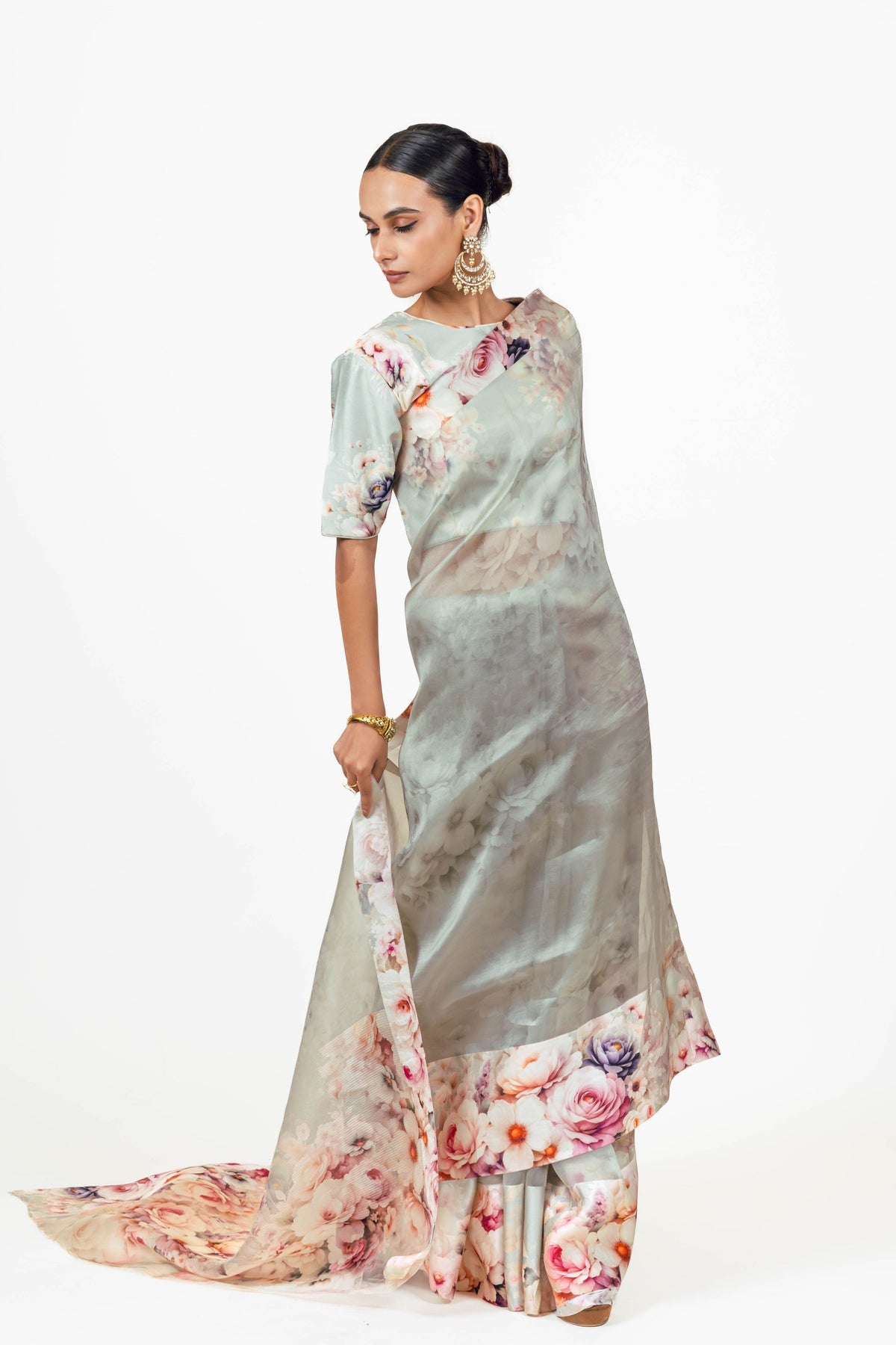 Lina Pearl Blue Organza Saree