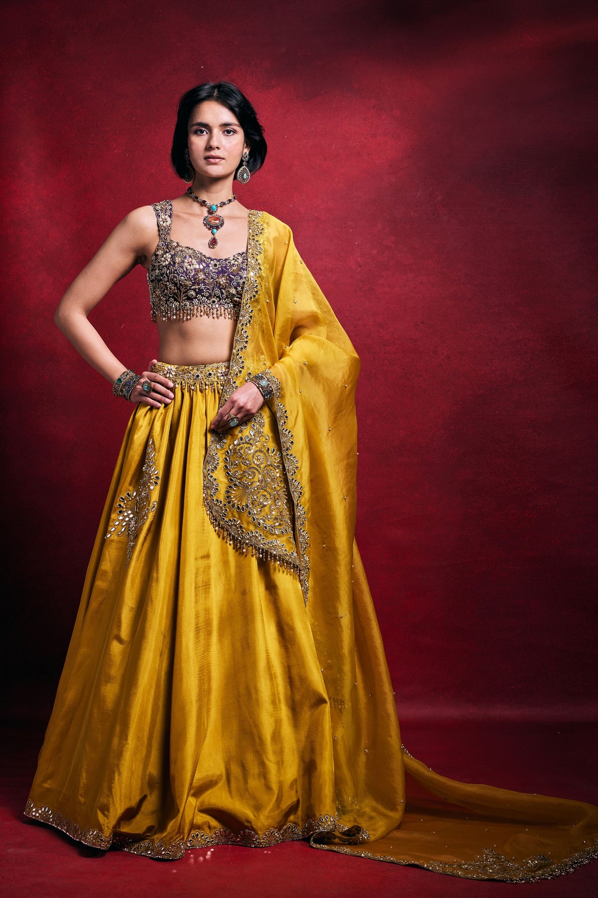 Mustard Silk Lehenga Set