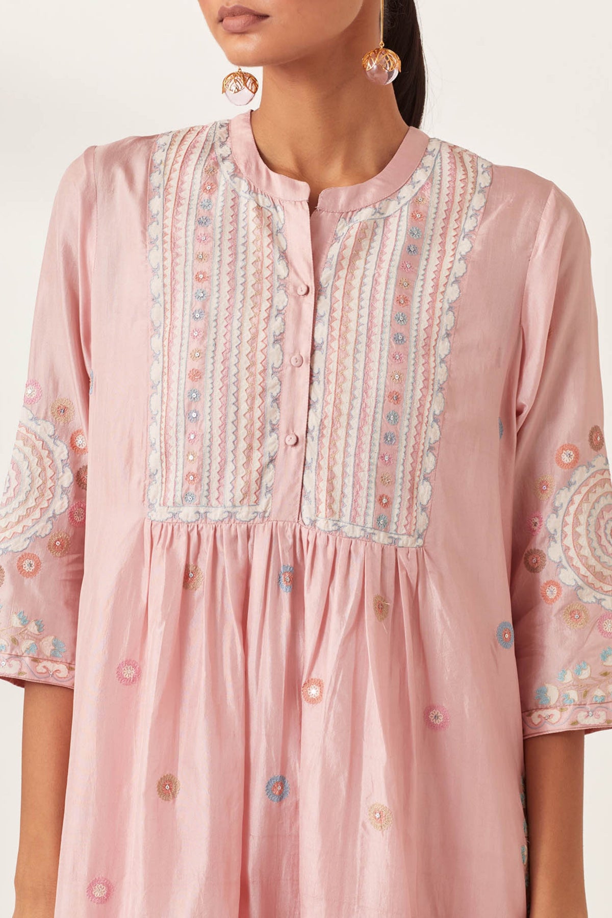 Pink Silk Gathered Kurta Set