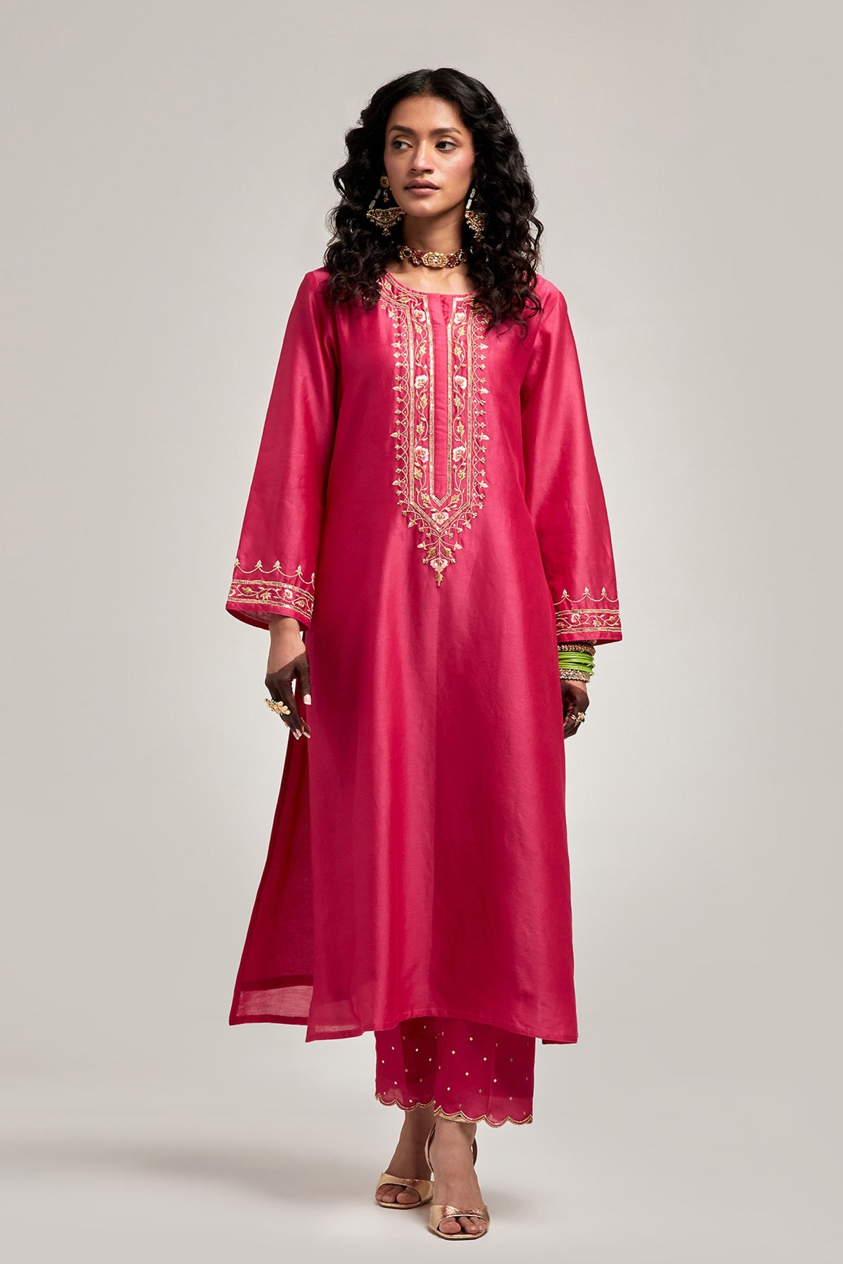 Fuchsia Embroidered Kurta Set