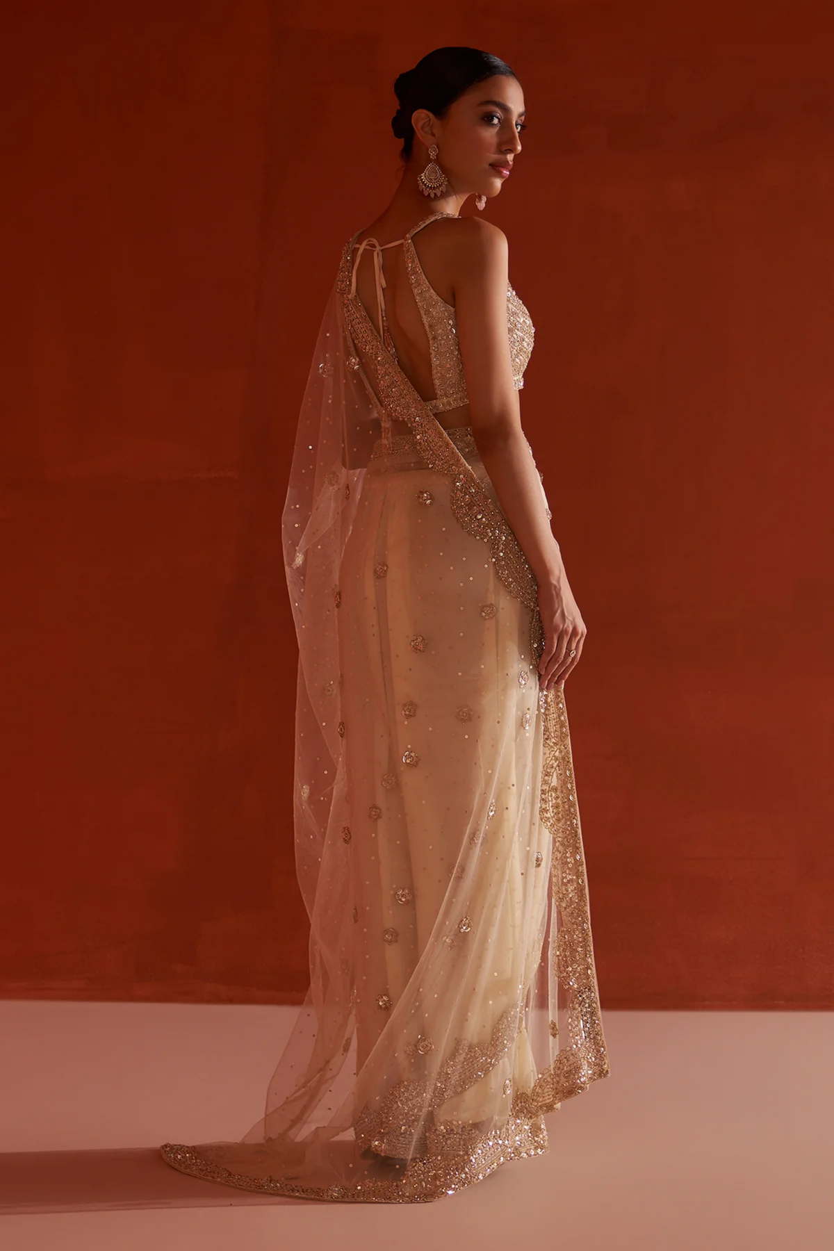 Gold Net Saree