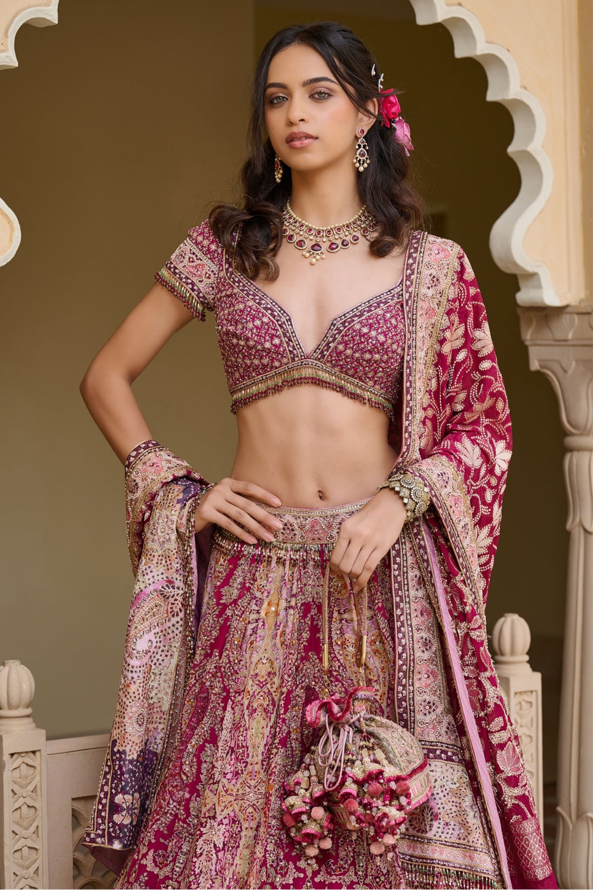 Kashida Embroidered Kalidar Lehenga
