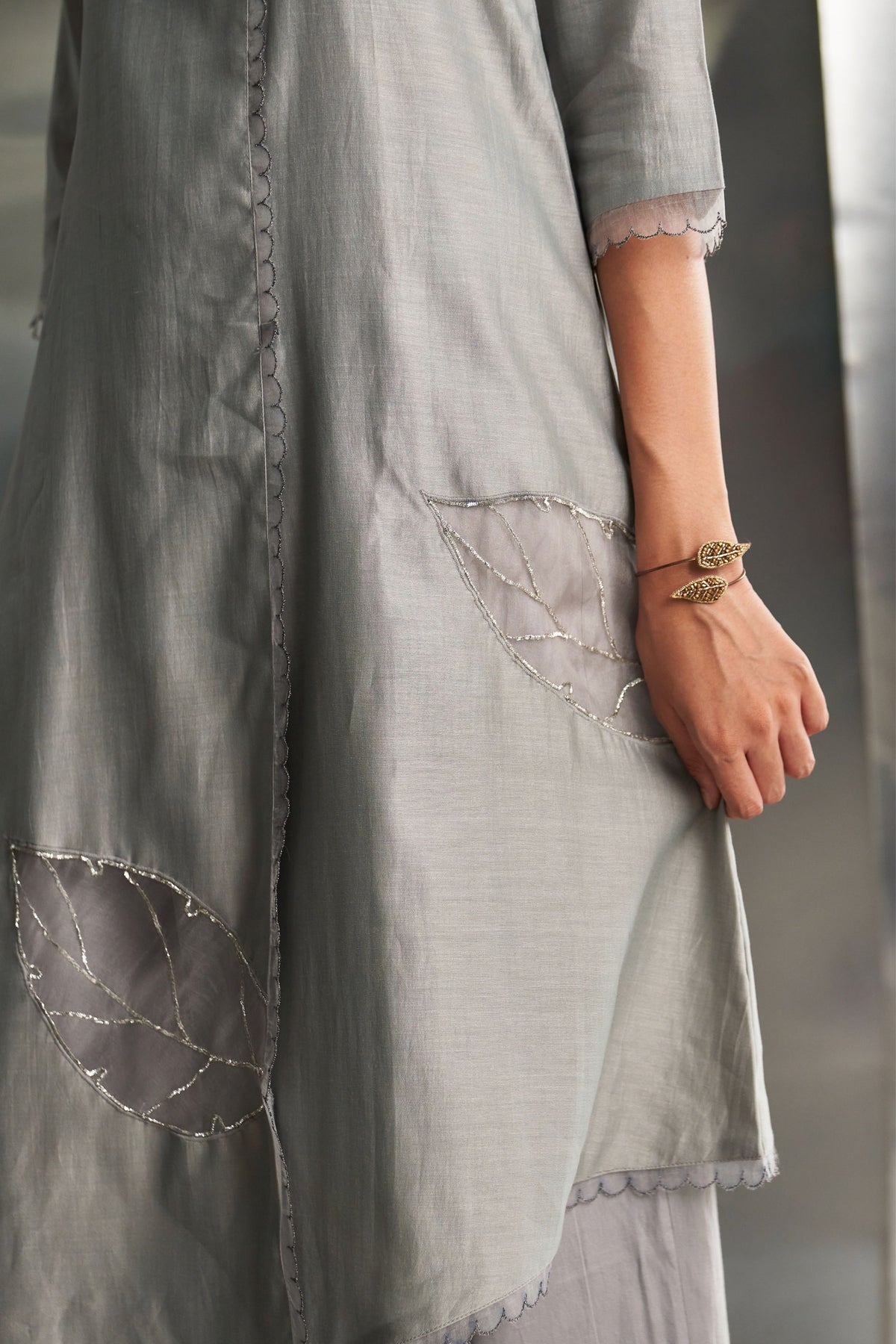 Steel Grey Asymmetrical Kurta Set
