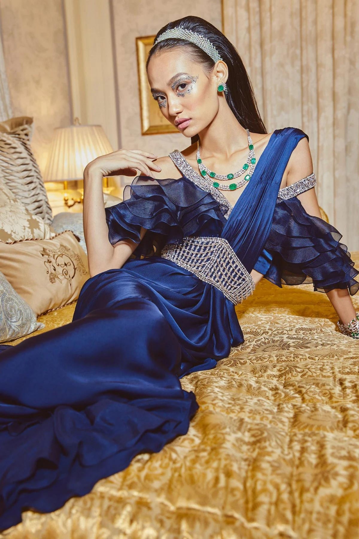 Ruffled Saree With Corset Blouse