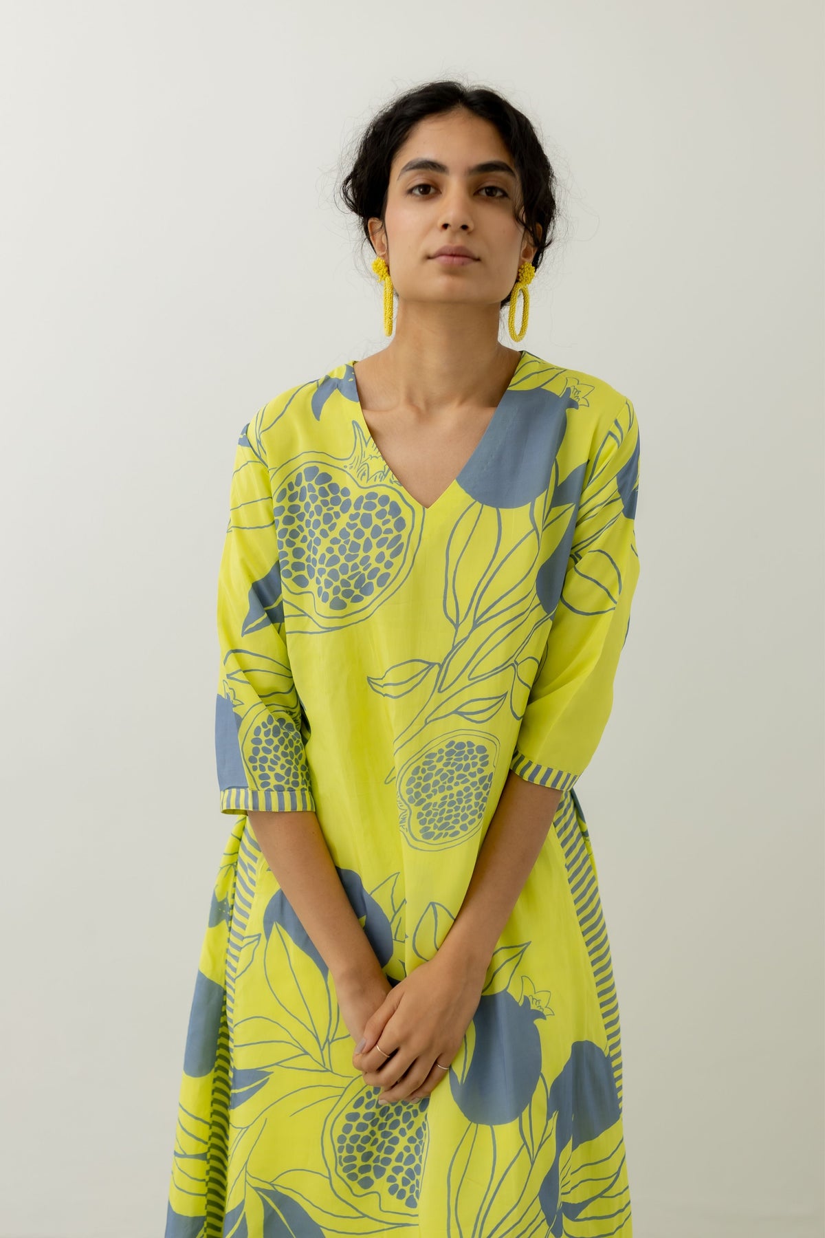 Yellow Pomegranate Print Kurta Set