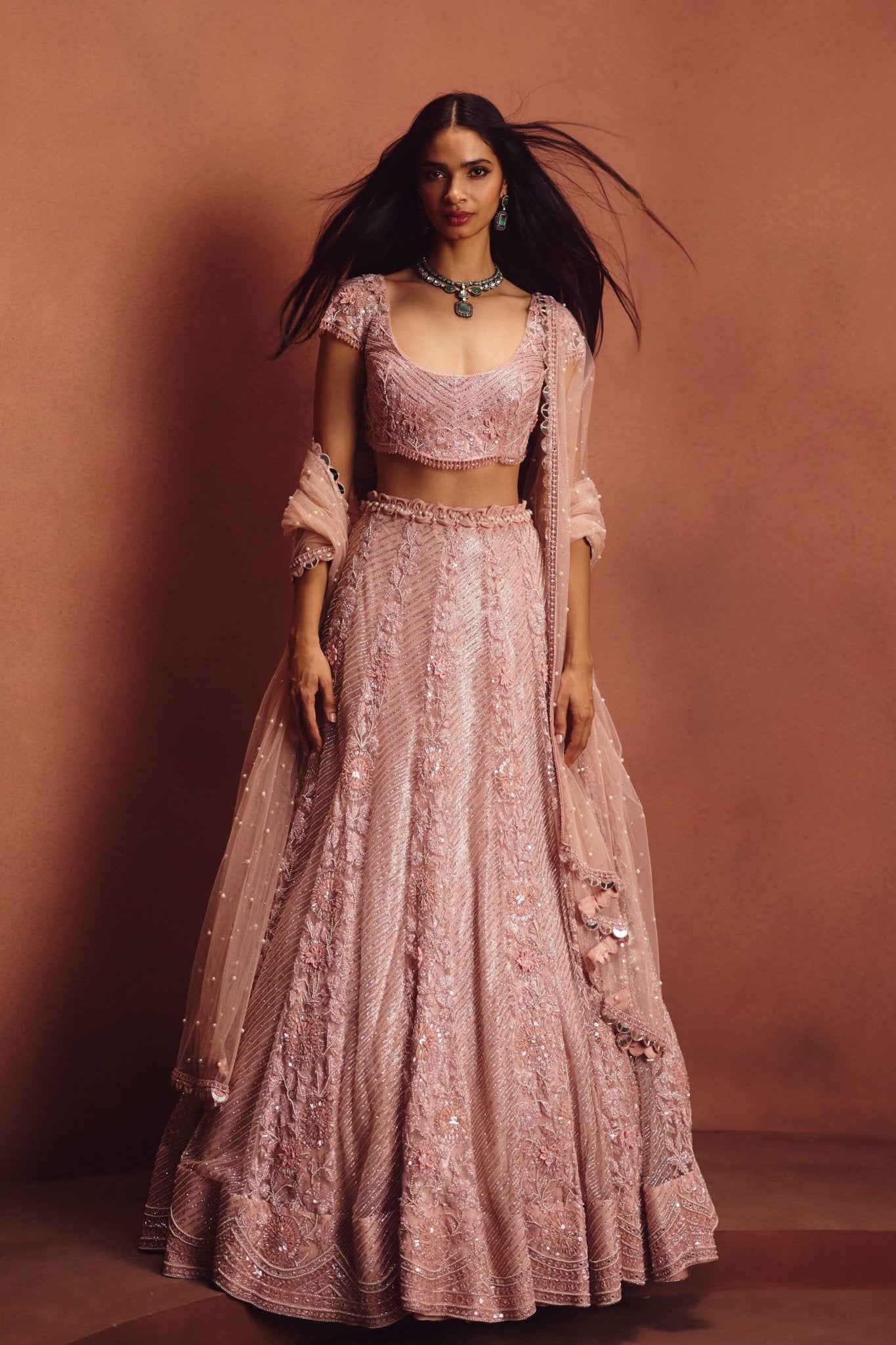 Pink Embellished Lehenga Set - Awigna - Elahe