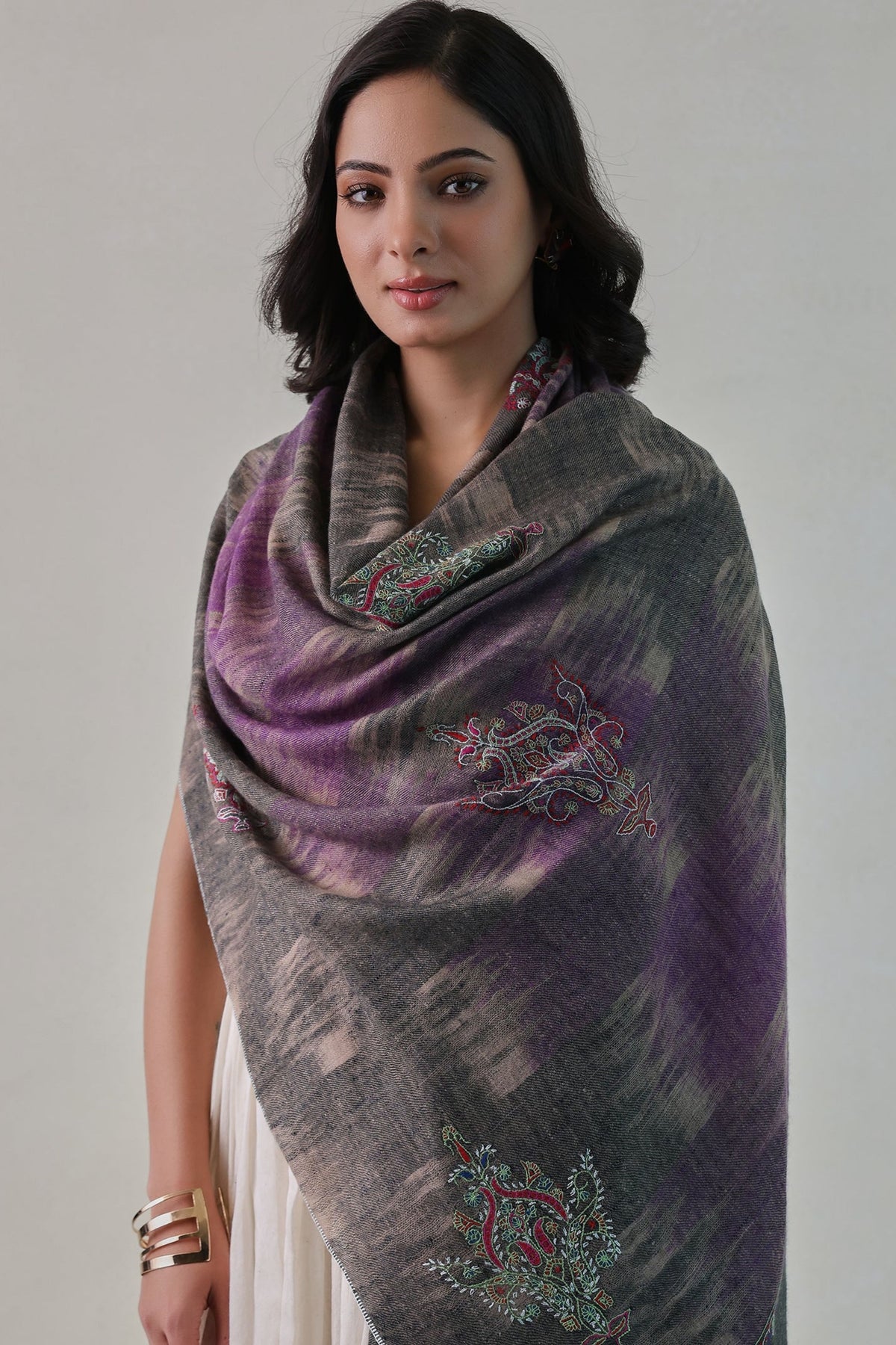 Grey and Violet Pashmina Stole