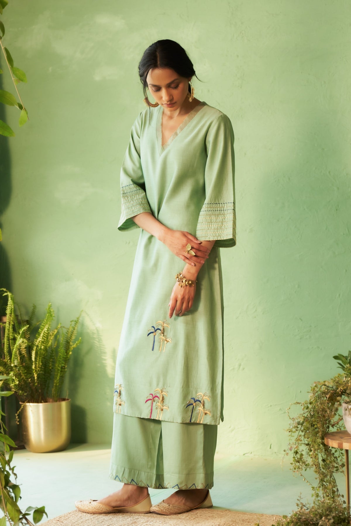 Palm Motif Kurta Set