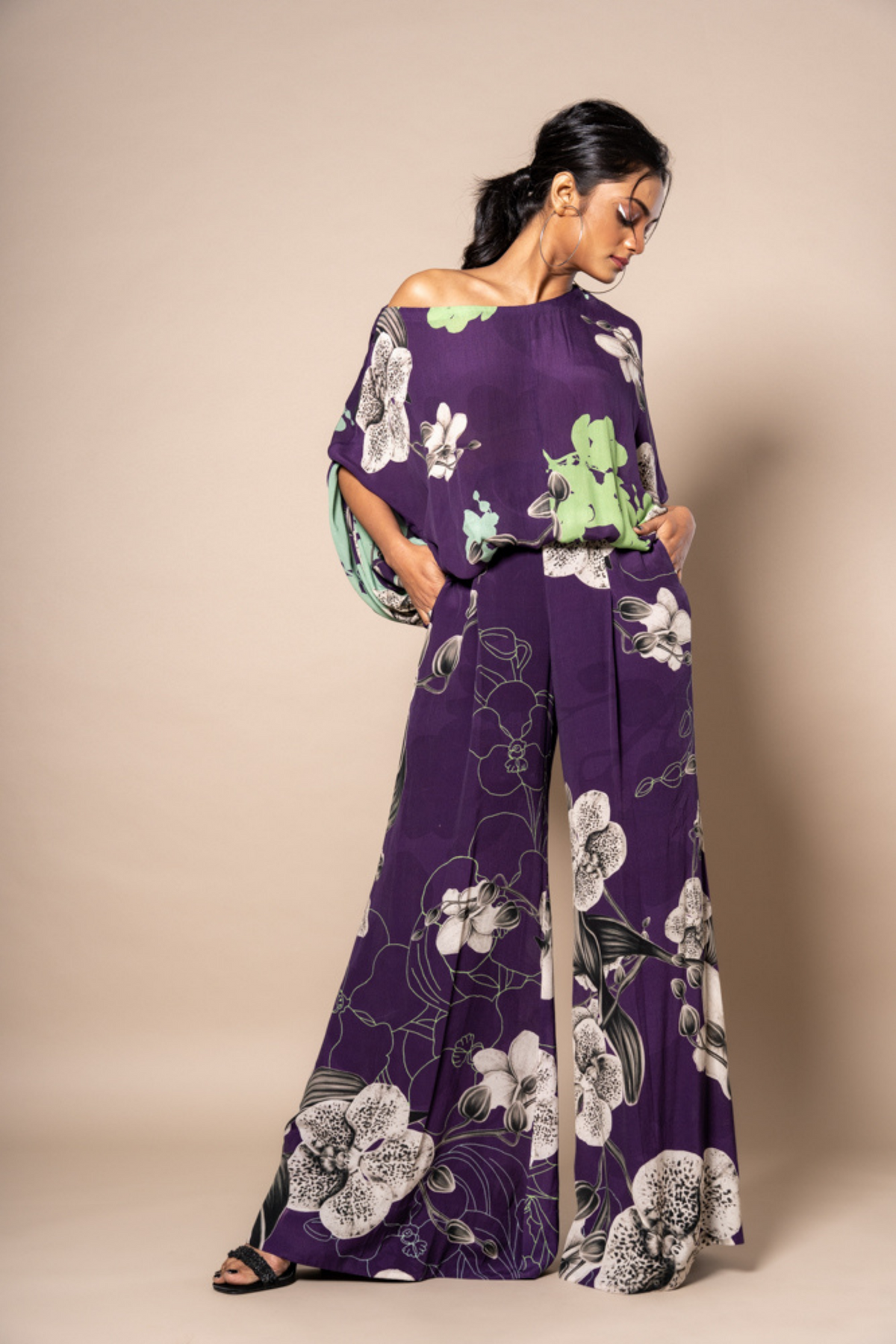 Aubergine Print Off Shoulder Top