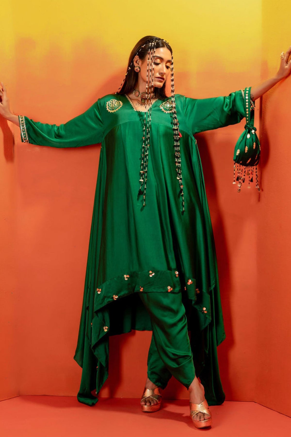 Vani Green Asymmetric Tunic Set