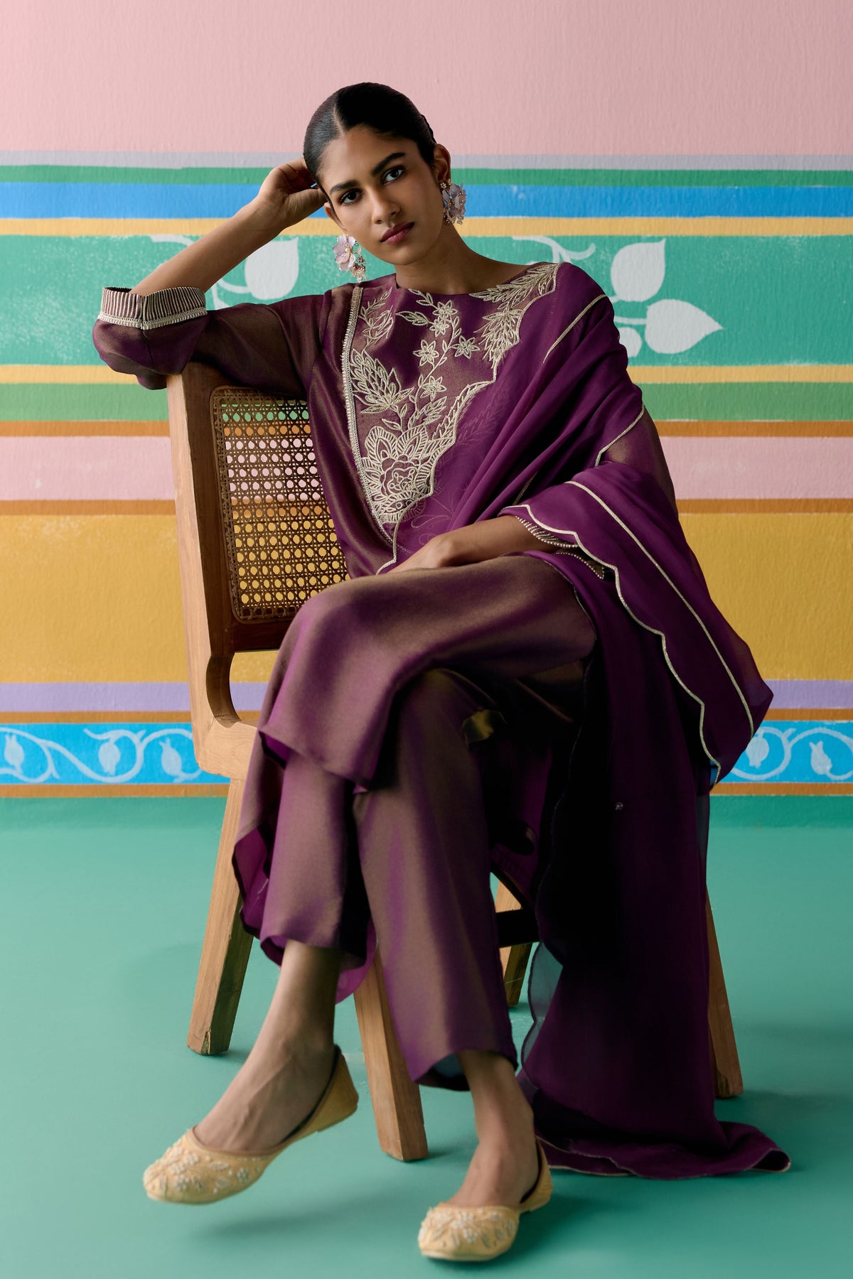 Purple Embroidered Kurta Set