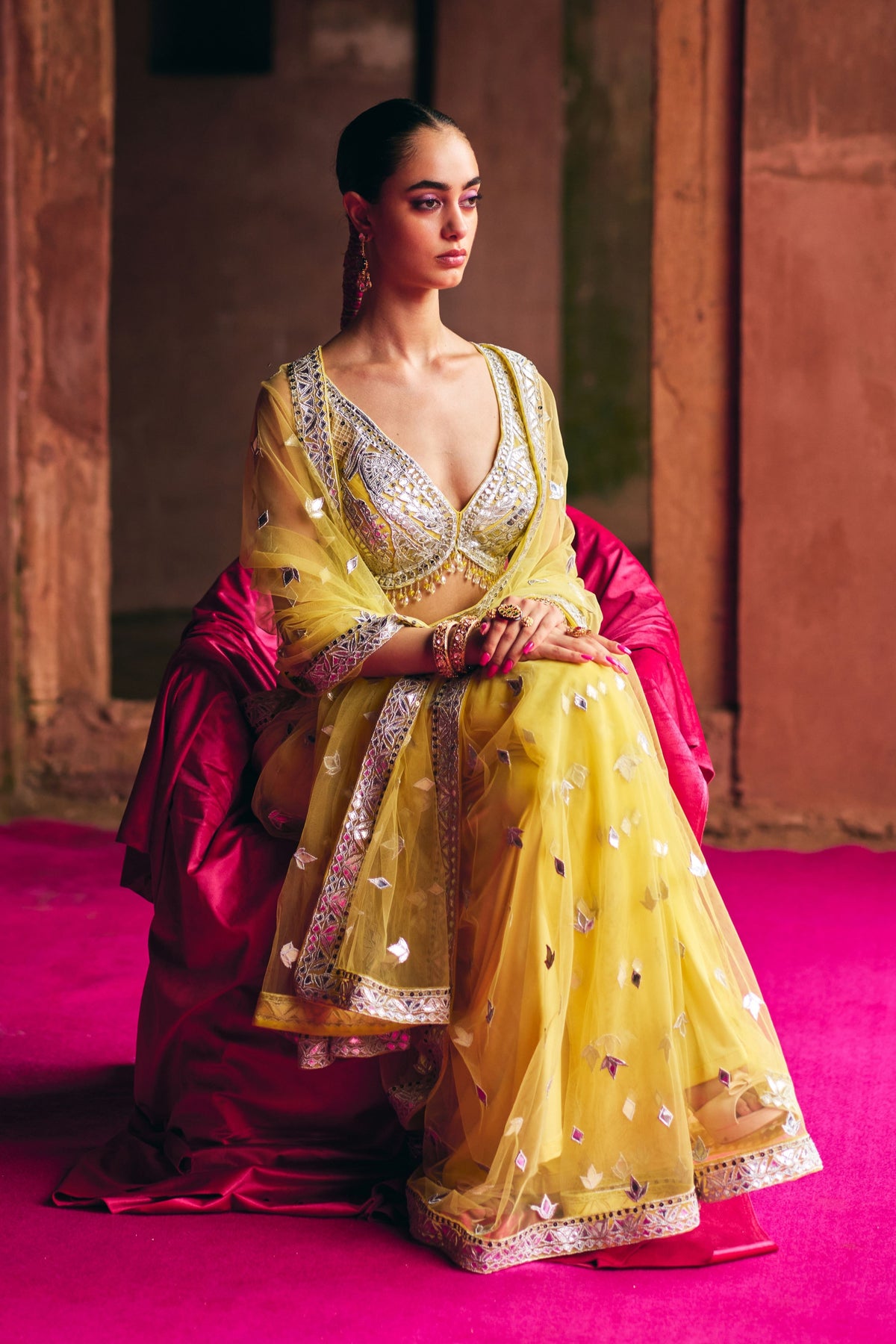 Sunshine Yellow Net Saree Set