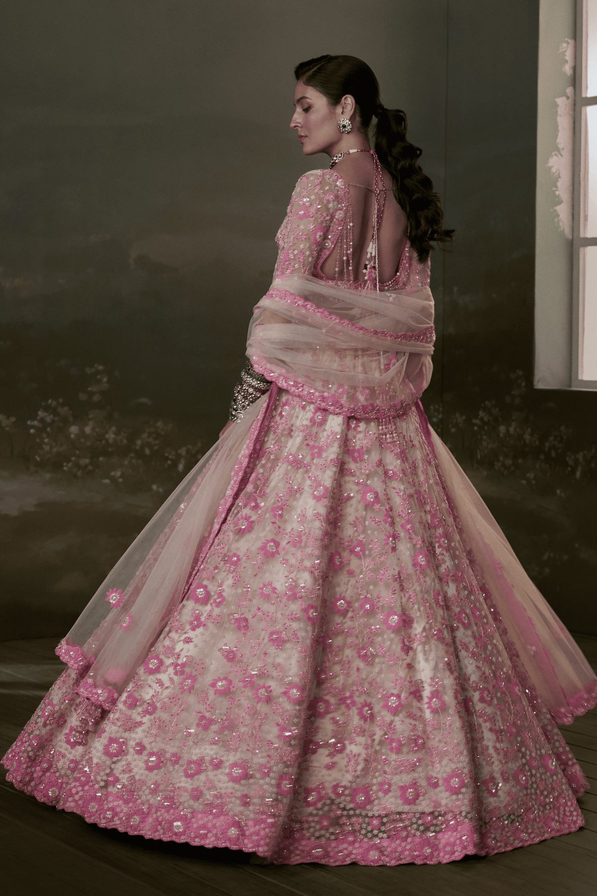 Blush -pink Net Lehenga Set