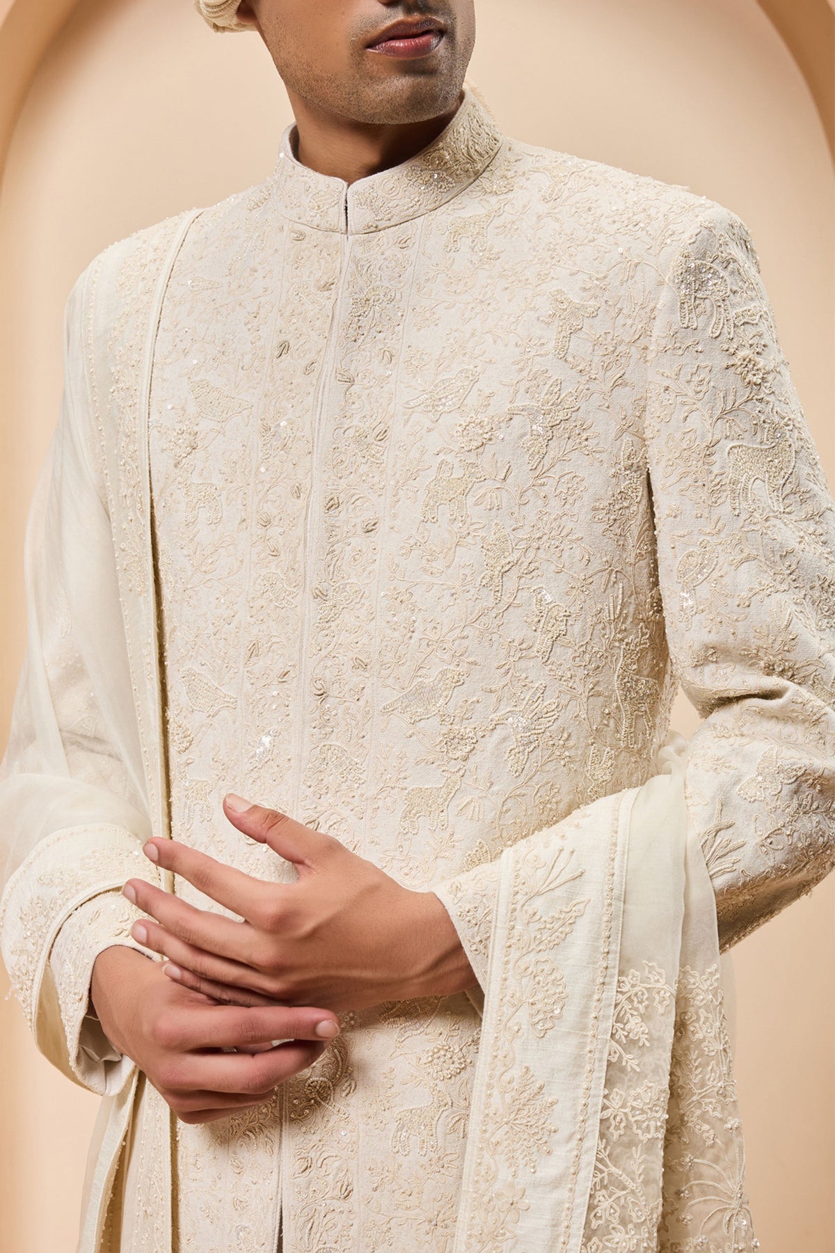 Ivory Zari Detailing Sherwani Set