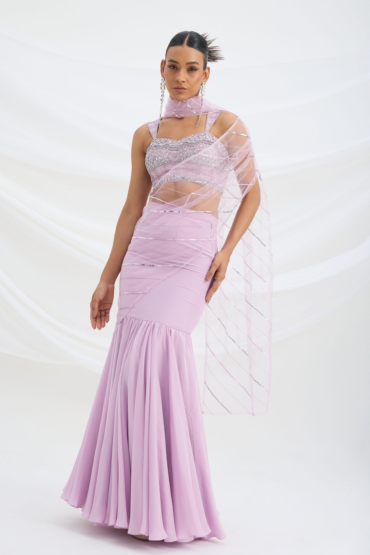 Lilac Fish Cut Skirt Set