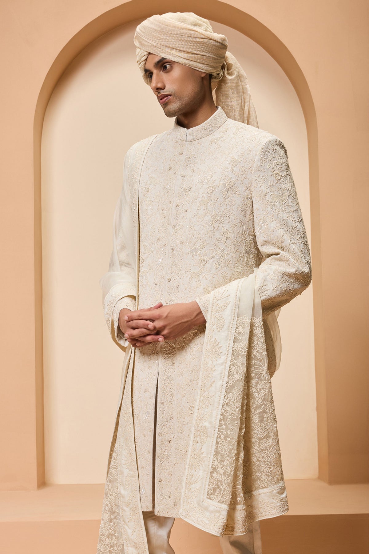 Ivory Zari Detailing Sherwani Set